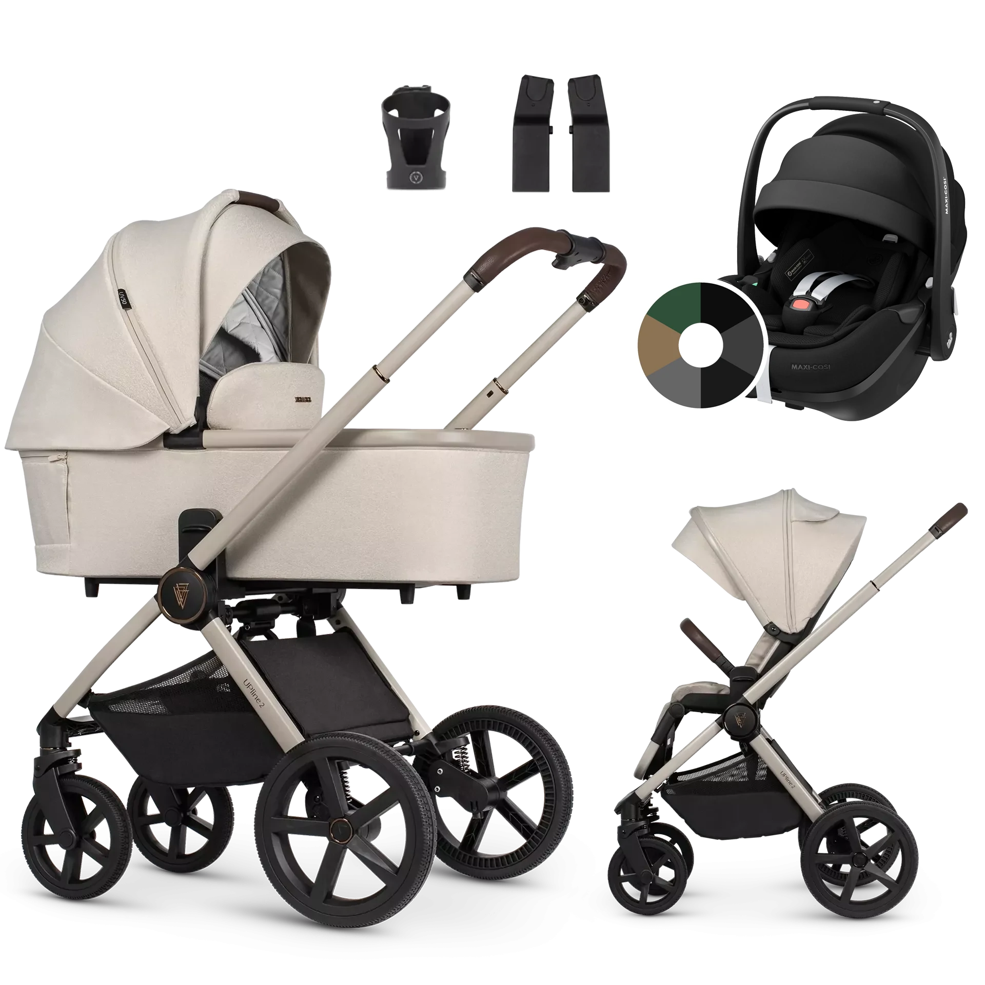 Venicci Upline 2 + Maxi-Cosi Pebble 360 Pro2 +AKCESORIA - 3w1 | Stone Beige