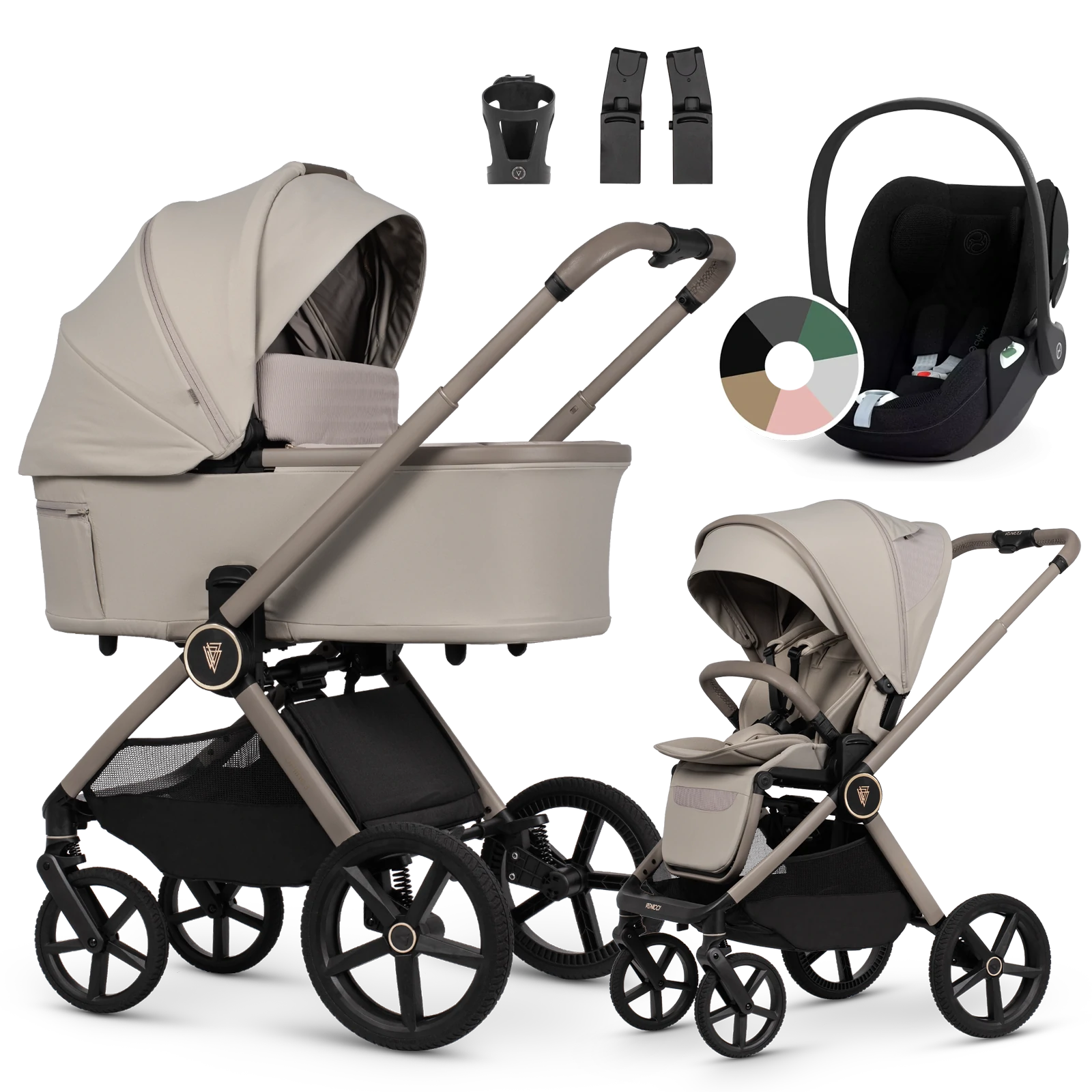Venicci Upline 3 + Cybex Cloud T i-Size + AKCESORIA - 3w1 | Pebble
