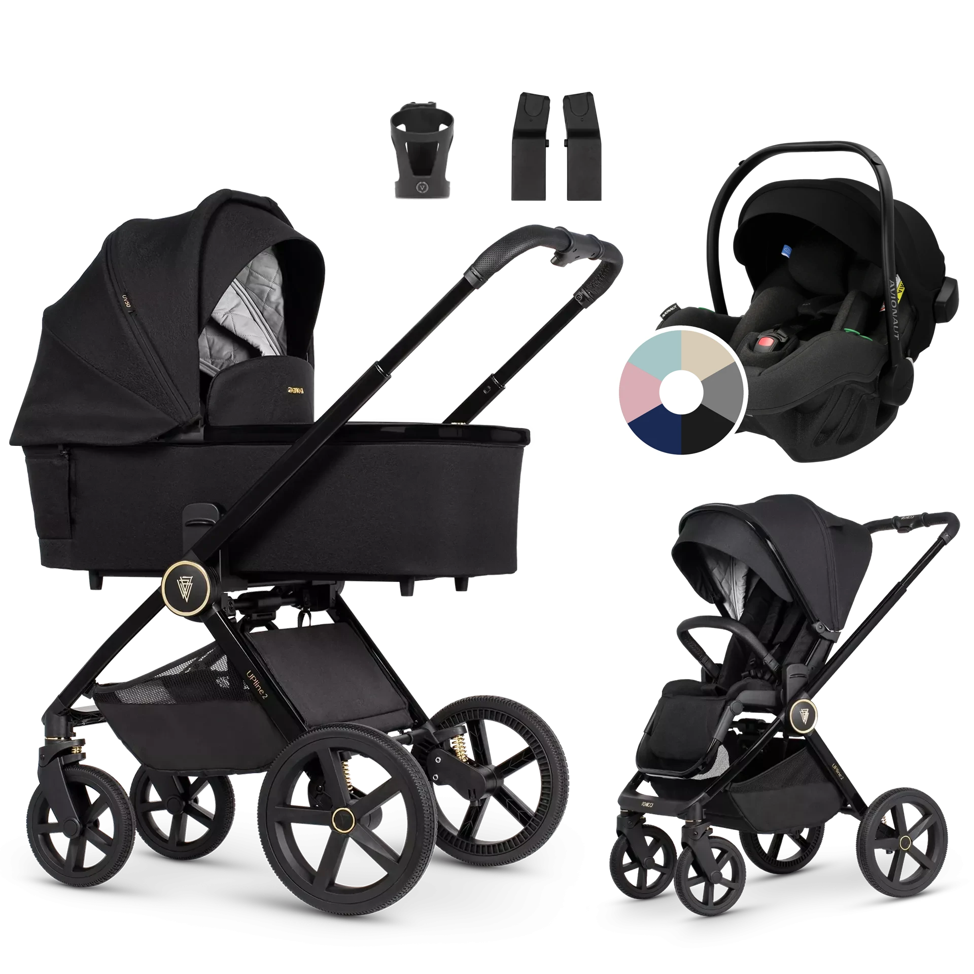 Venicci Upline 2 + Avionaut Pixel Pro 2.0 C +AKCESORIA - 3w1 | All Black