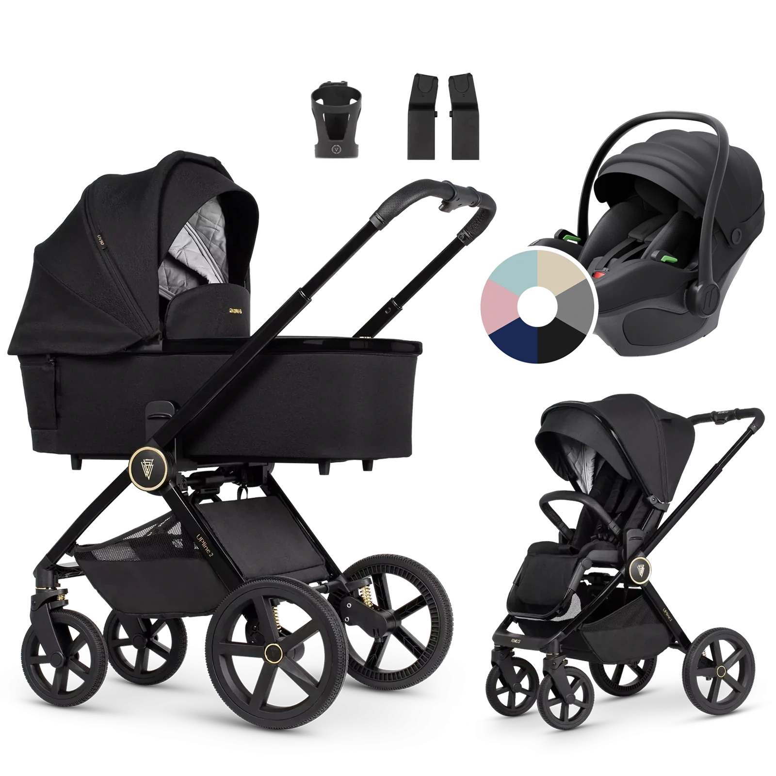 Venicci Upline 2 + Avionaut Pixel 3 + AKCESORIA - 3w1 | All Black