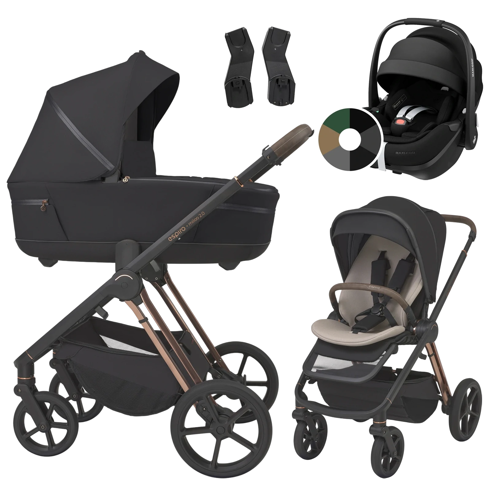 Espiro Miloo 2.0 + Maxi-Cosi Pebble 360 Pro2 +GRATIS - 3w1 |  310 Diamond Black
