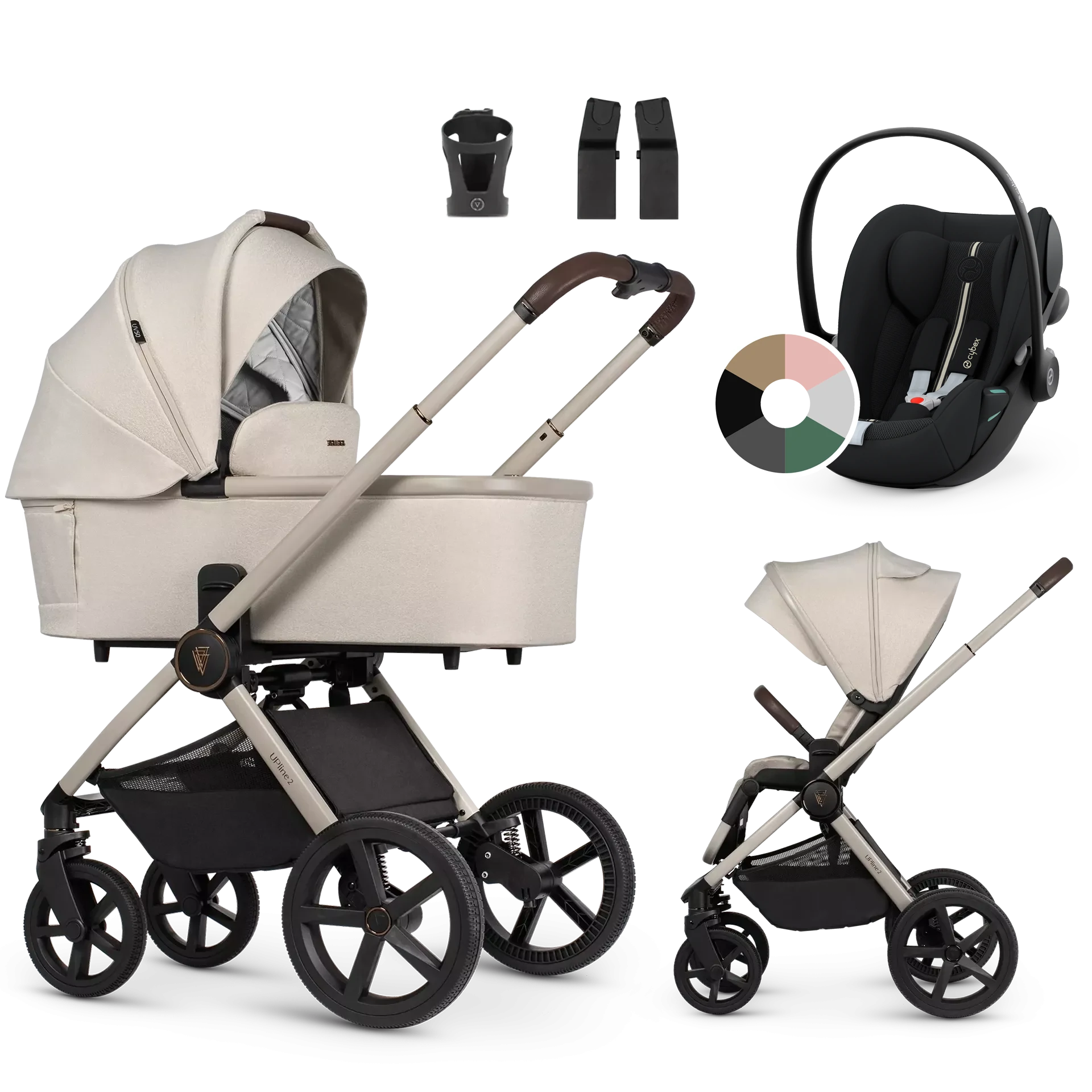 Venicci Upline 2 + Cybex Cloud G i-Size +AKCESORIA - 3w1 | Stone Beige
