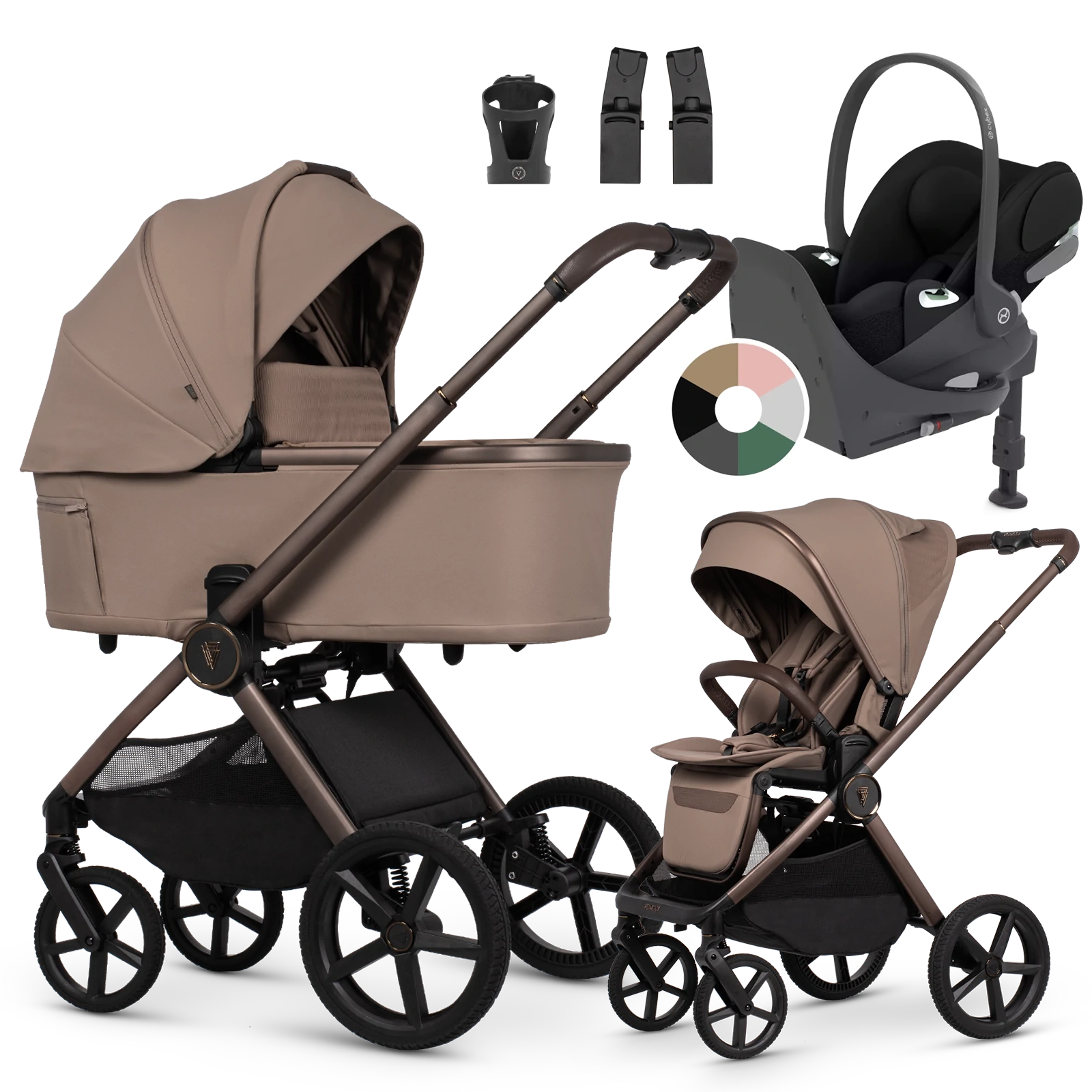 Venicci Upline 3 + Cybex Cloud T + baza T + AKCESORIA - 4w1 | Sand