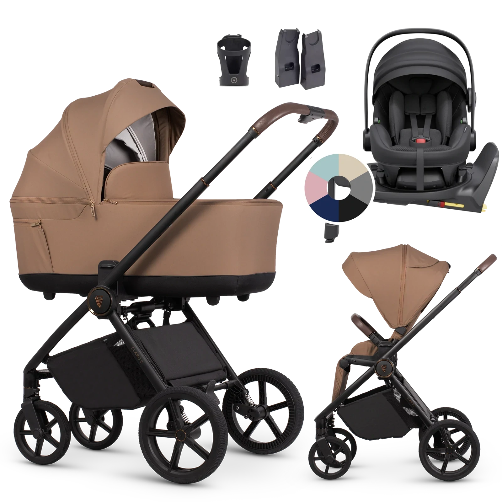 Venicci Claro 2 + Avionaut Pixel 3 + baza IQ Orbit + AKCESORIA - 4w1 | Caramel