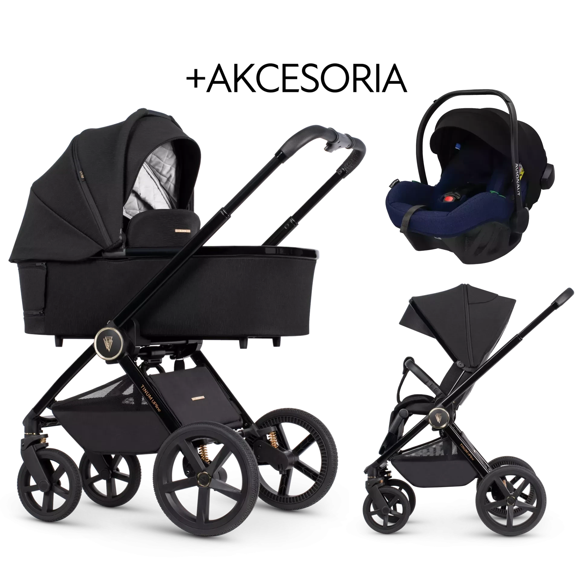 Venicci Tinum Upline + Avionaut Pixel Pro 2.0 C + AKCESORIA - 3w1 | All Black
