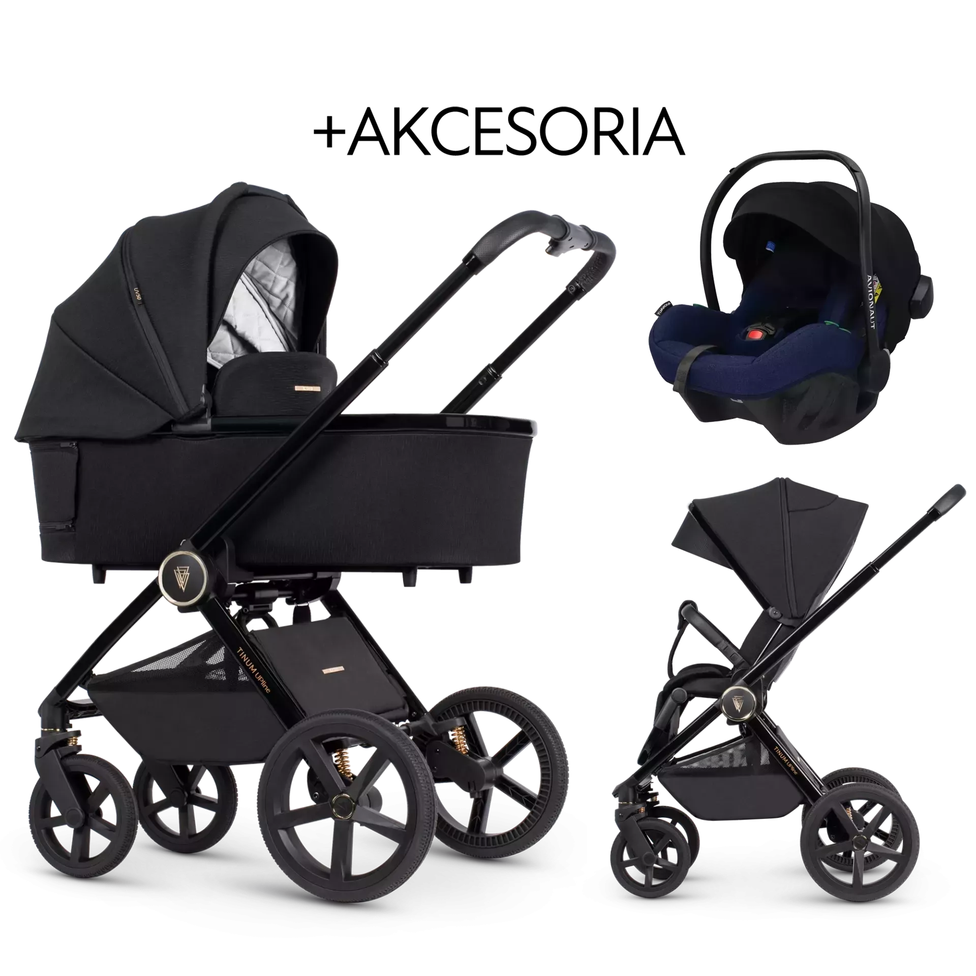 Venicci Tinum Upline + Avionaut Pixel Pro 2.0 C + AKCESORIA - 3w1 | All Black
