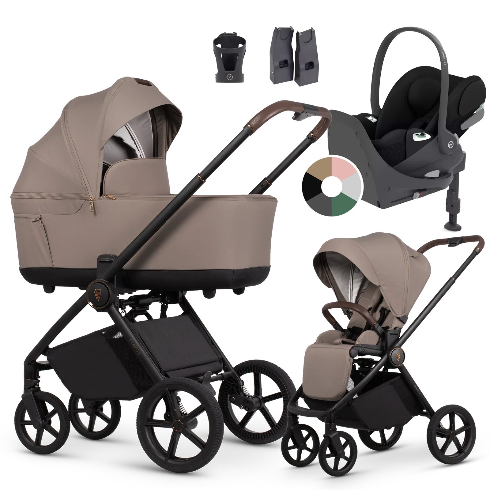 Venicci Claro 2 + Cybex Cloud T + baza T + AKCESORIA - 4w1 | Almond