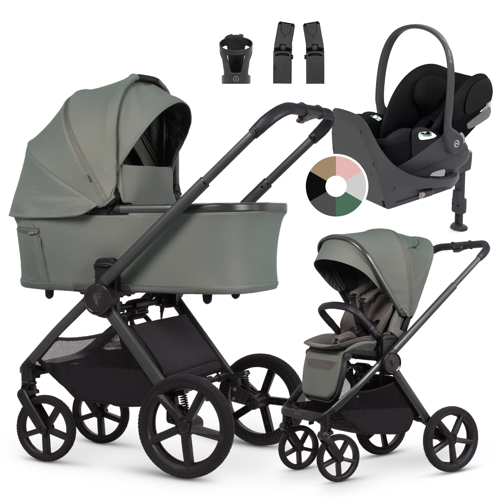 Venicci Upline 3 + Cybex Cloud T + baza T + AKCESORIA - 4w1 | Aloe