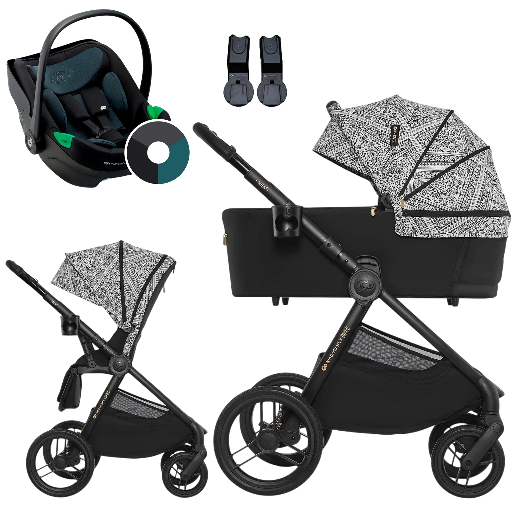 Kinderkraft Nea 2 + Kinderkraft i-Care +GRATIS - 3w1 | Lunar Black (Kinderkraft x Bizuu)