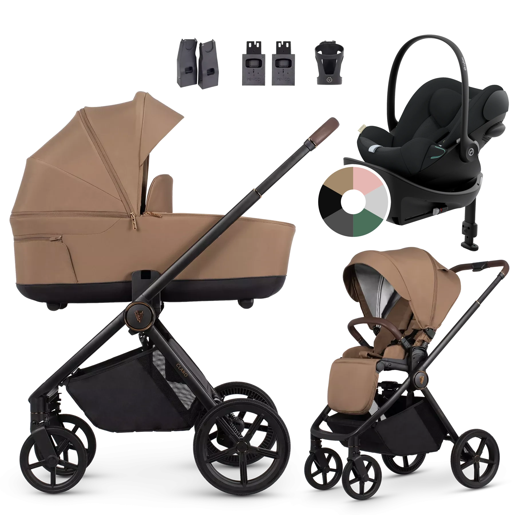 Venicci Claro + Cybex Cloud G + baza G +AKCESORIA - 4w1 | Caramel