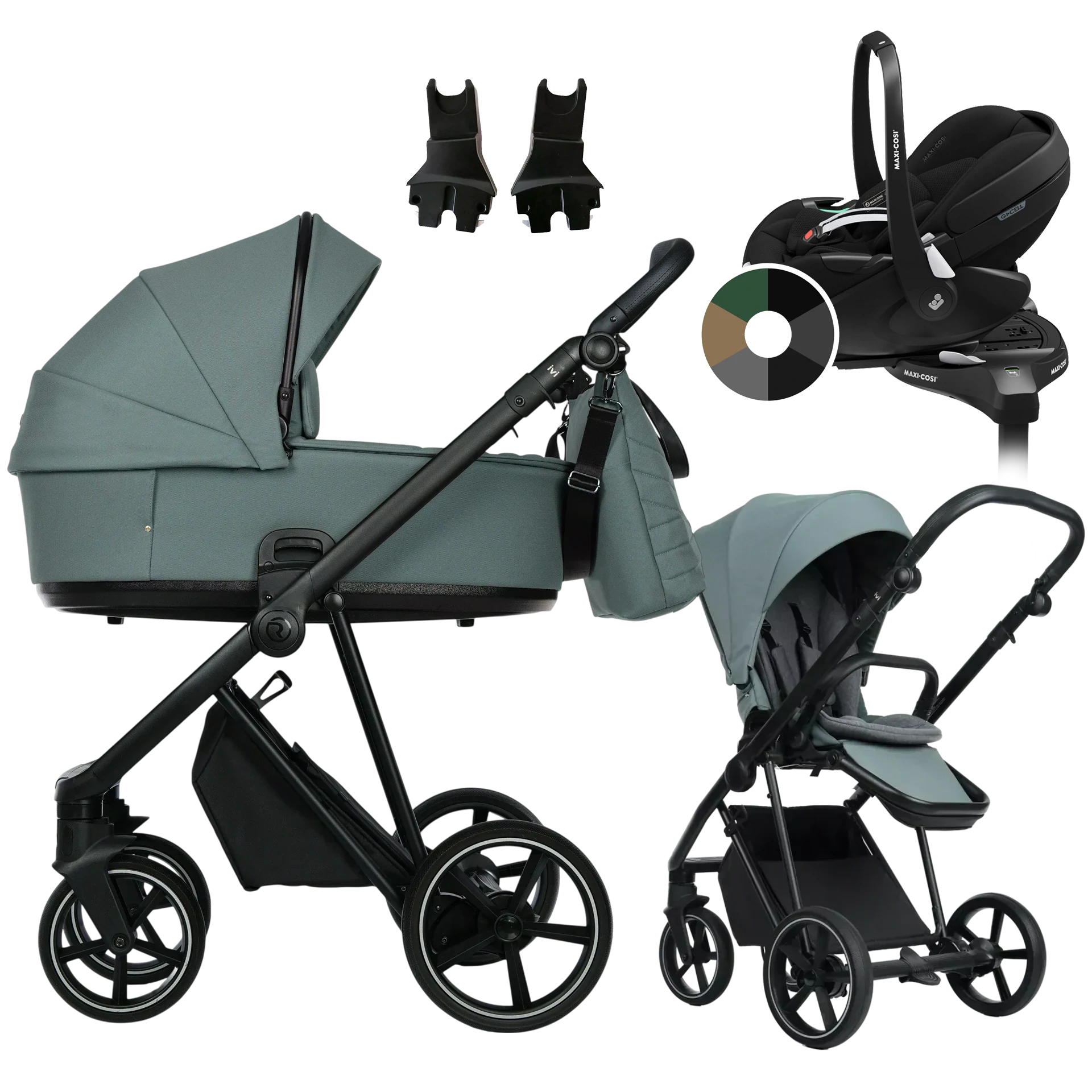 Roan Ivi 2.0 + Maxi-Cosi Pebble 360 Pro2 + baza +GRATIS - 4w1 | Pine Green Black