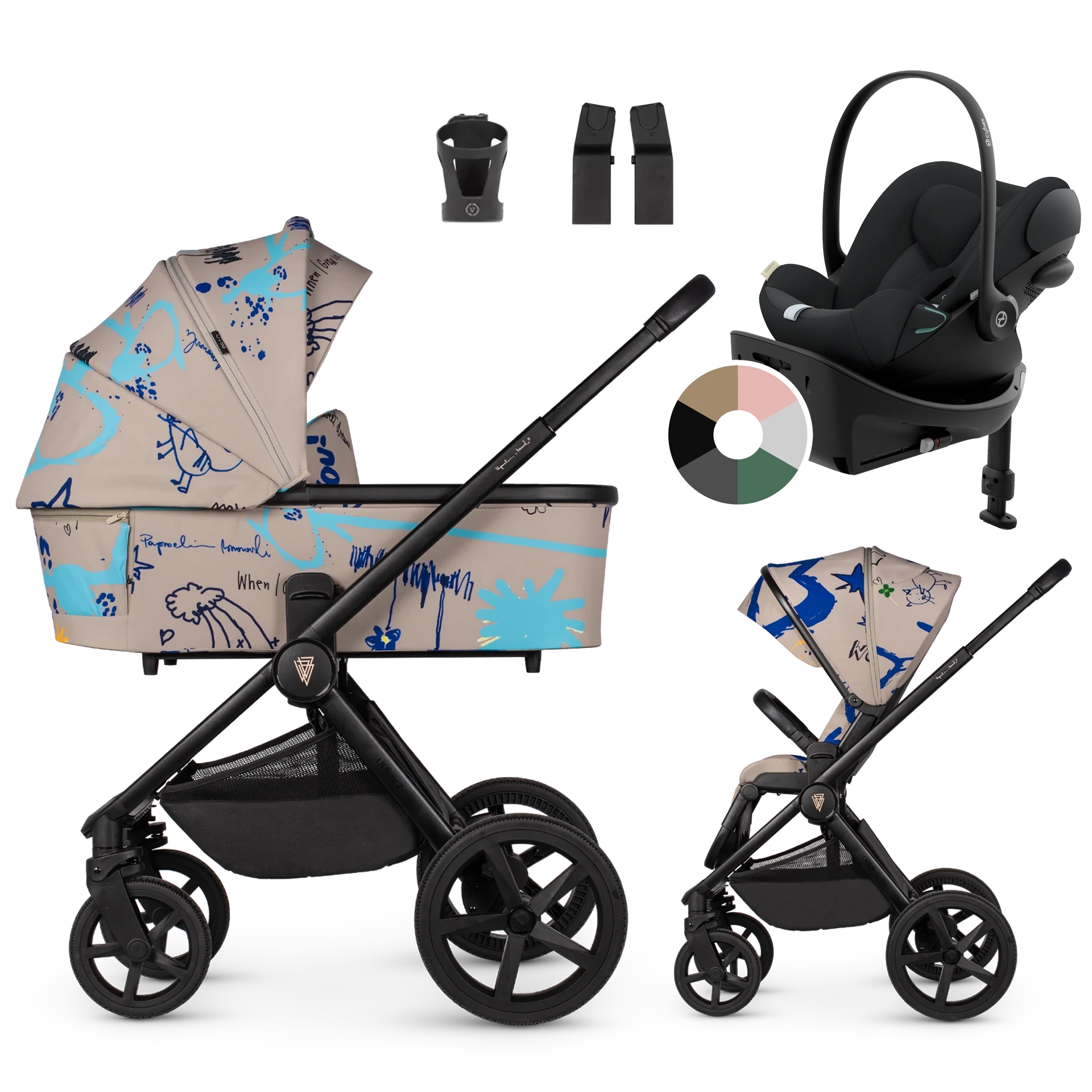Venicci Upline 2 + Cybex Cloud G + baza G +AKCESORIA - 4w1 | Beige