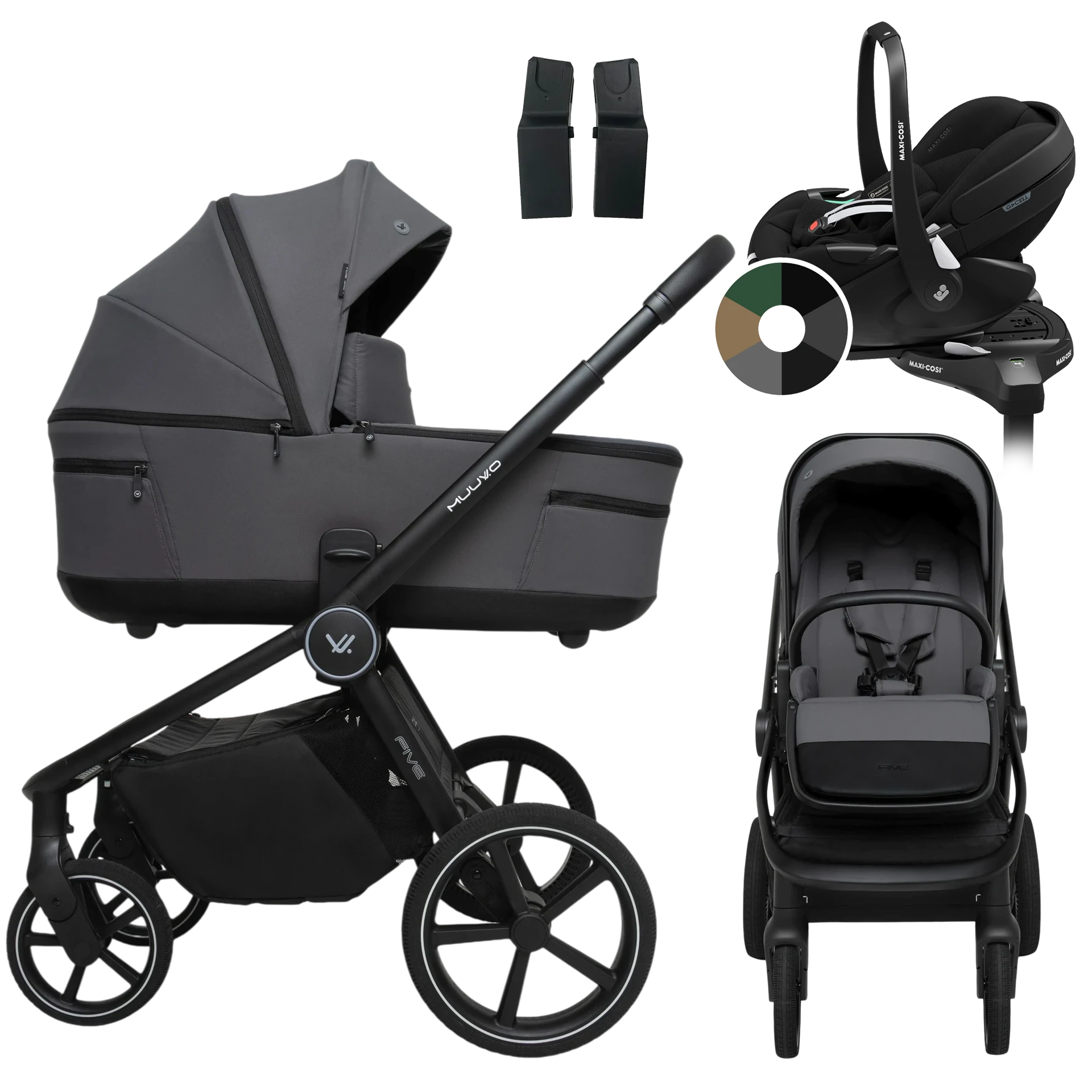 Muuvo Five + Maxi-Cosi Pebble 360 Pro2 + baza +GRATIS - 4w1 | Iron Graphite