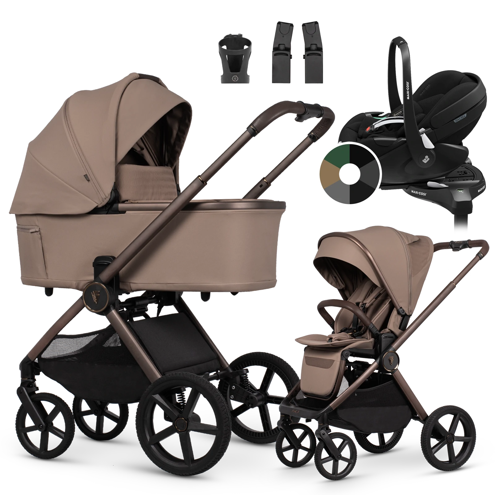 Venicci Upline 3 + Maxi-Cosi Pebble 360 Pro2 + baza + AKCESORIA - 4w1 | Sand