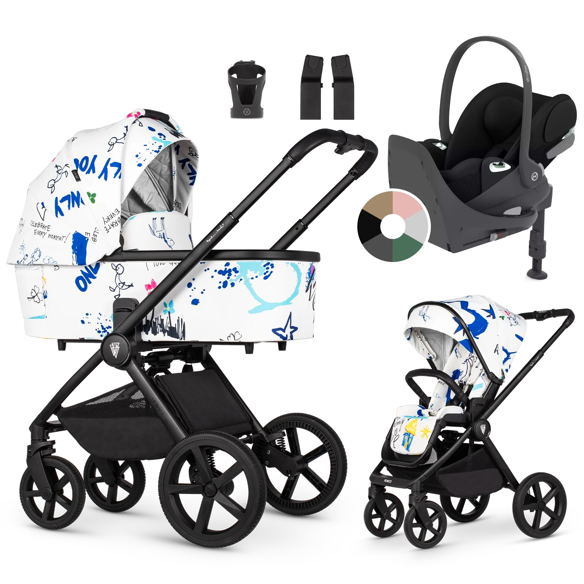 Venicci Upline 2 + Cybex Cloud T + baza T +AKCESORIA - 4w1 | White
