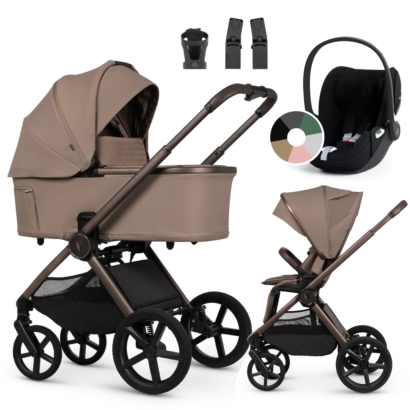 Venicci Upline 3 + Cybex Cloud T i-Size + AKCESORIA - 3w1 | Sand