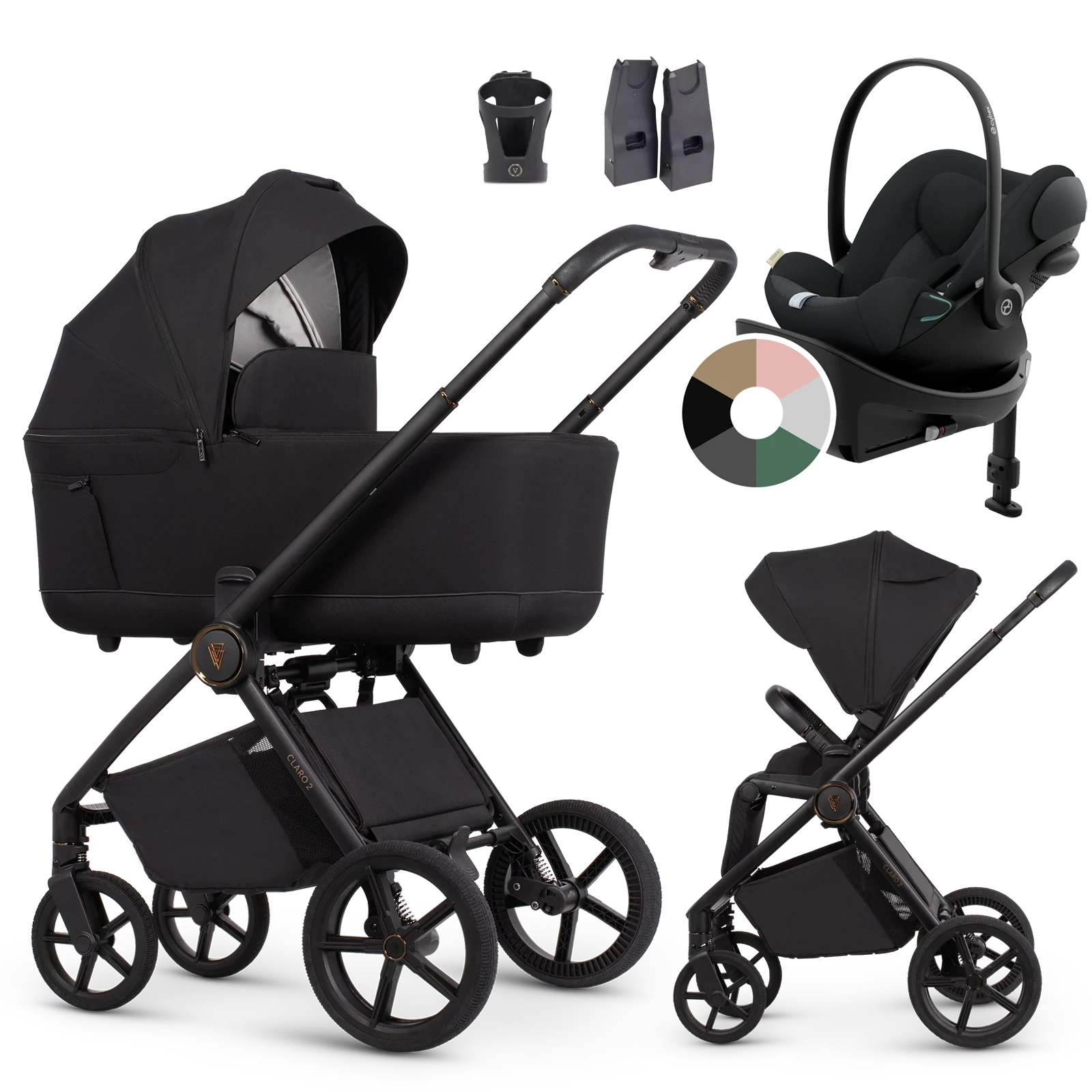 Venicci Claro 2 + Cybex Cloud G3 + baza G3 + AKCESORIA - 4w1 | Noir