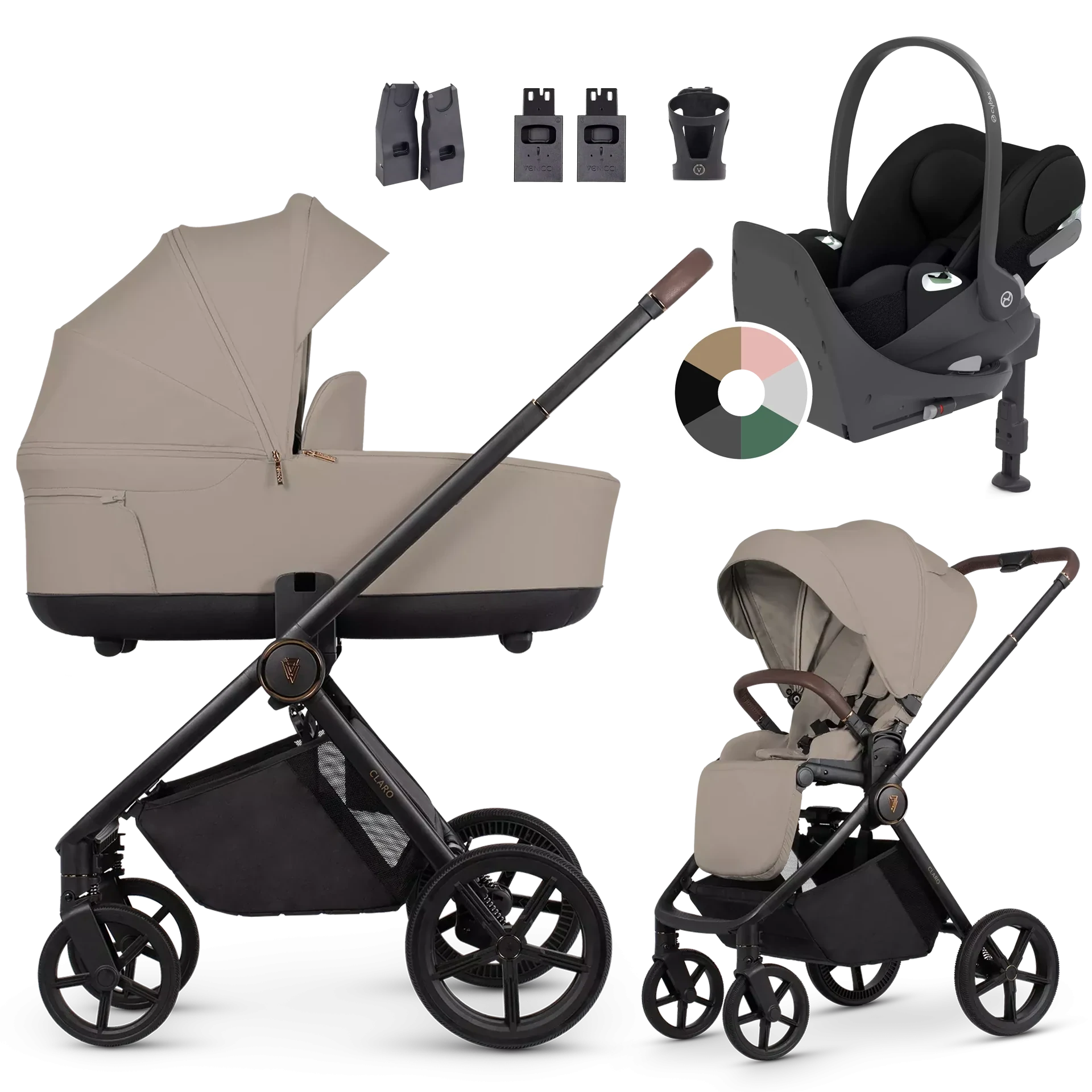 Venicci Claro + Cybex Cloud T + baza T +AKCESORIA - 4w1 | Vanilla