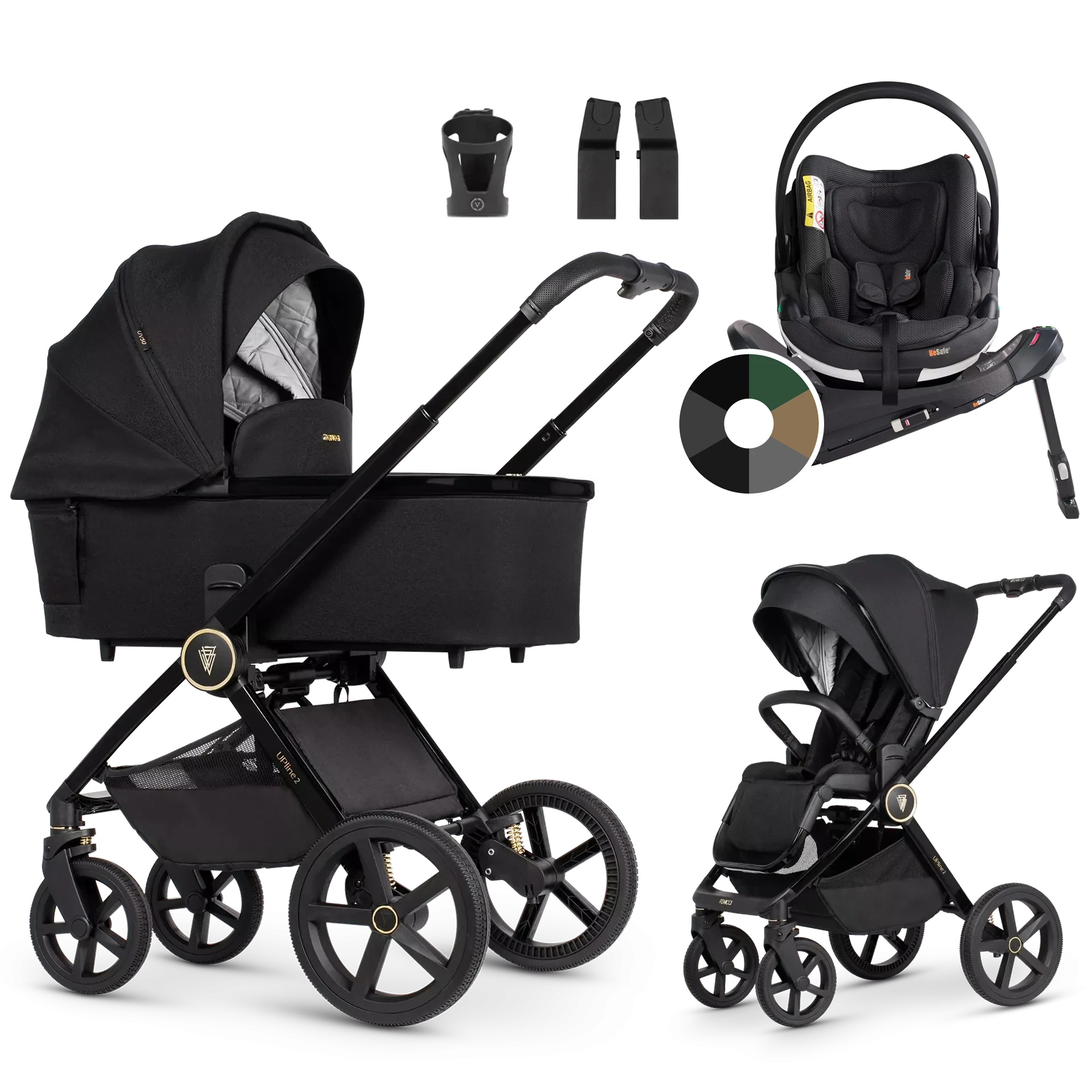 Venicci Upline 2 + BeSafe Go Beyond + baza Beyond +AKCESORIA - 4w1 | All Black