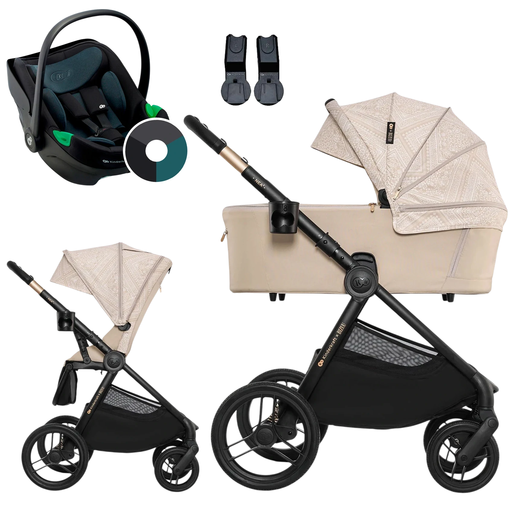 Kinderkraft Nea 2 + Kinderkraft i-Care +GRATIS - 3w1 | Whisper Dune (Kinderkraft x Bizuu)