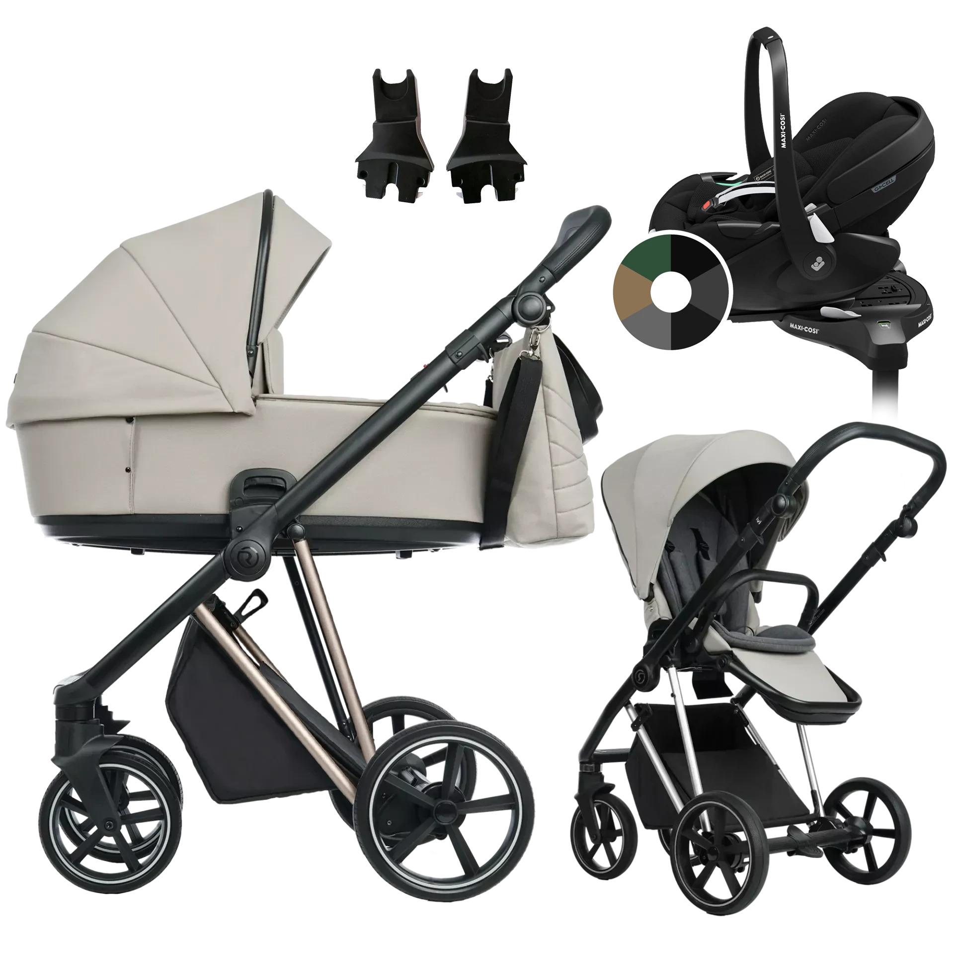 Roan Ivi 2.0 + Maxi-Cosi Pebble 360 Pro2 + baza +GRATIS - 4w1 | Sesame Champagne