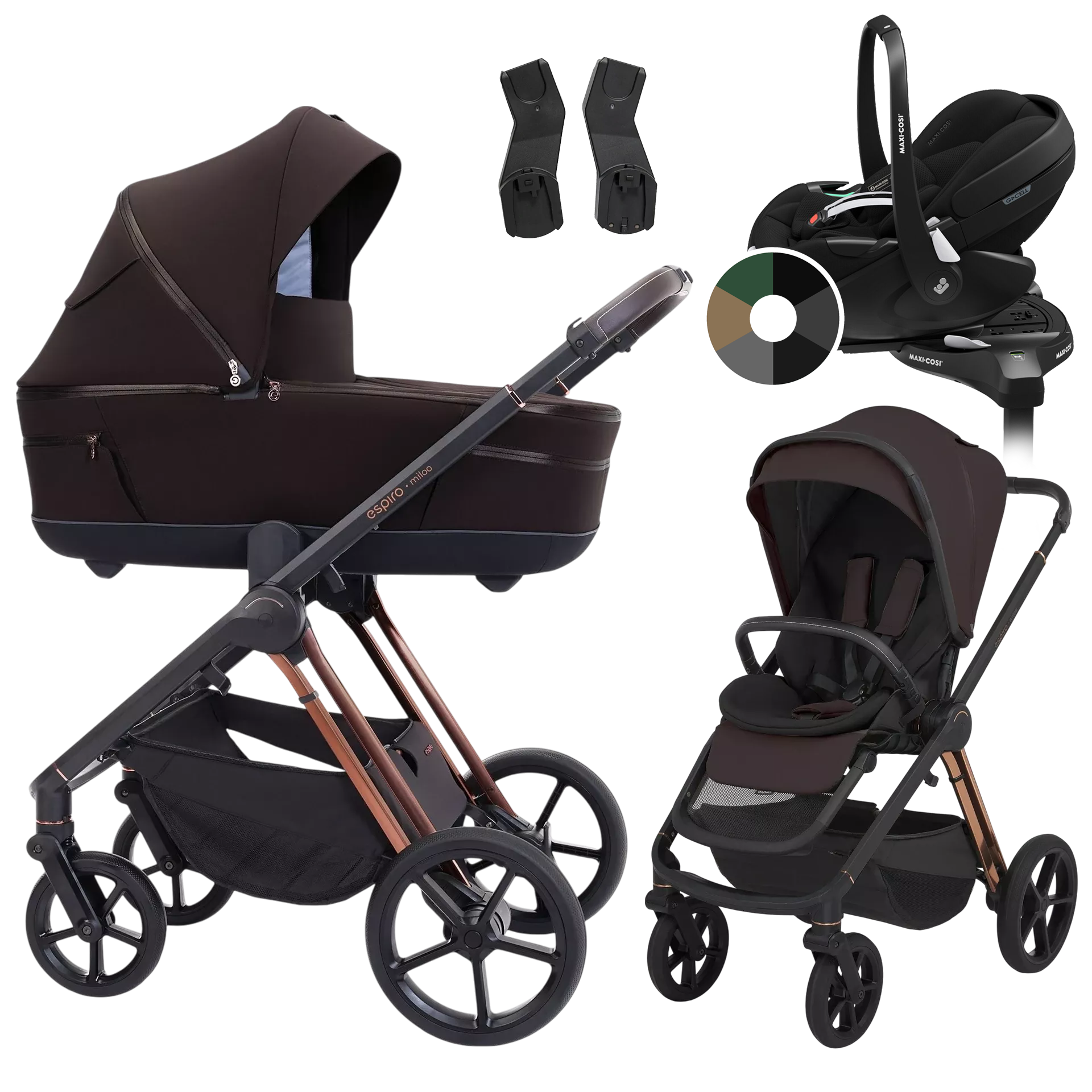 Espiro Miloo + Maxi-Cosi Pebble 360 Pro2 + baza +GRATIS - 4w1 | 208 Excellent Chocolate