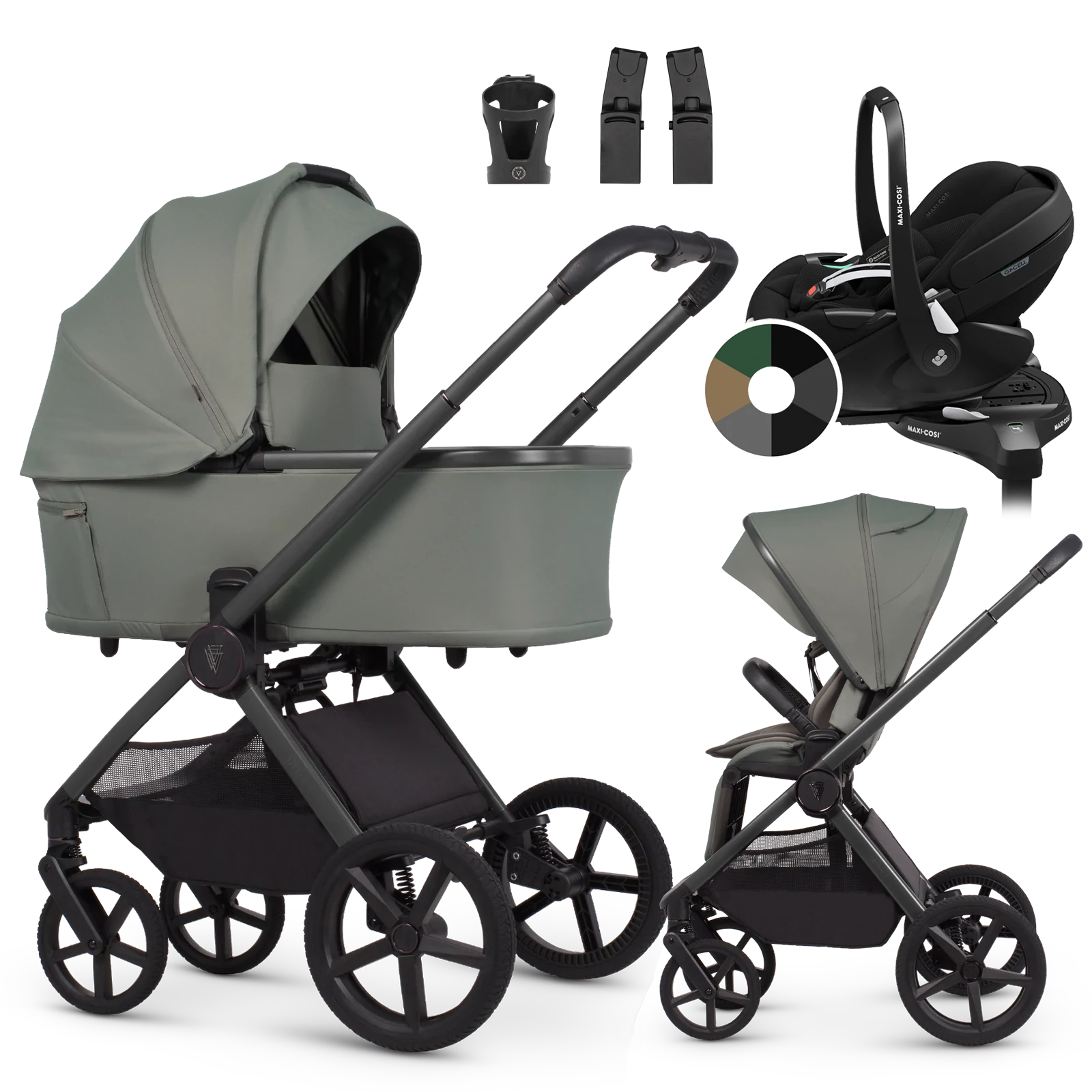 Venicci Upline 3 + Maxi-Cosi Pebble 360 Pro2 + baza + AKCESORIA - 4w1 | Aloe