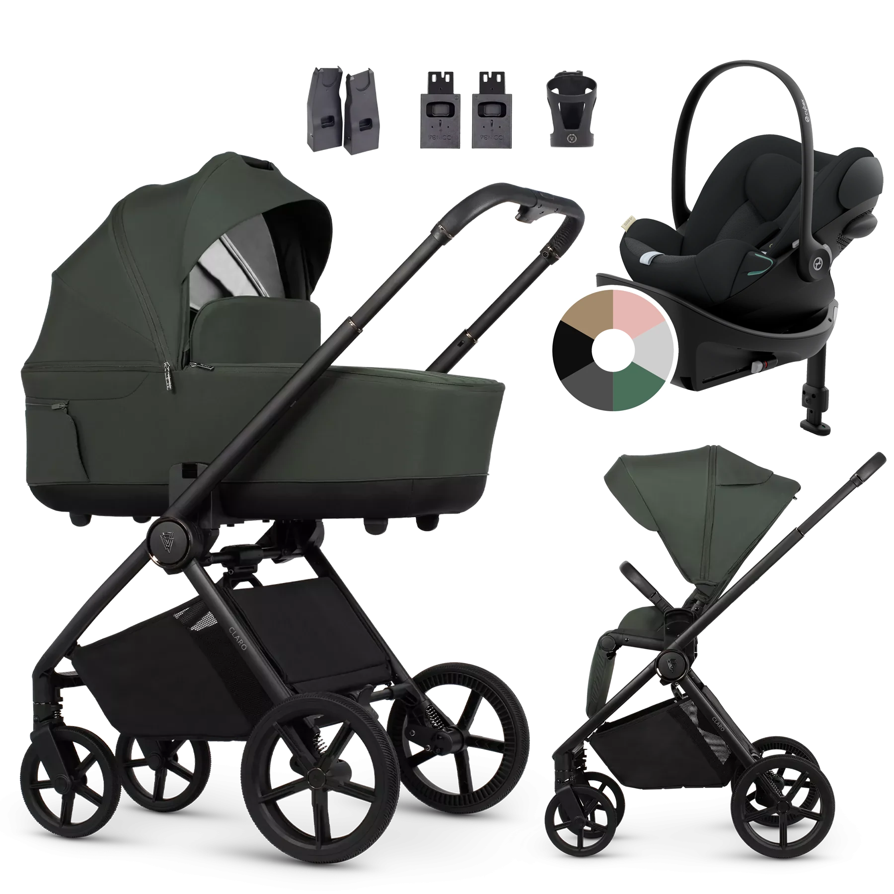 Venicci Claro + Cybex Cloud G + baza G +AKCESORIA - 4w1 | Forest