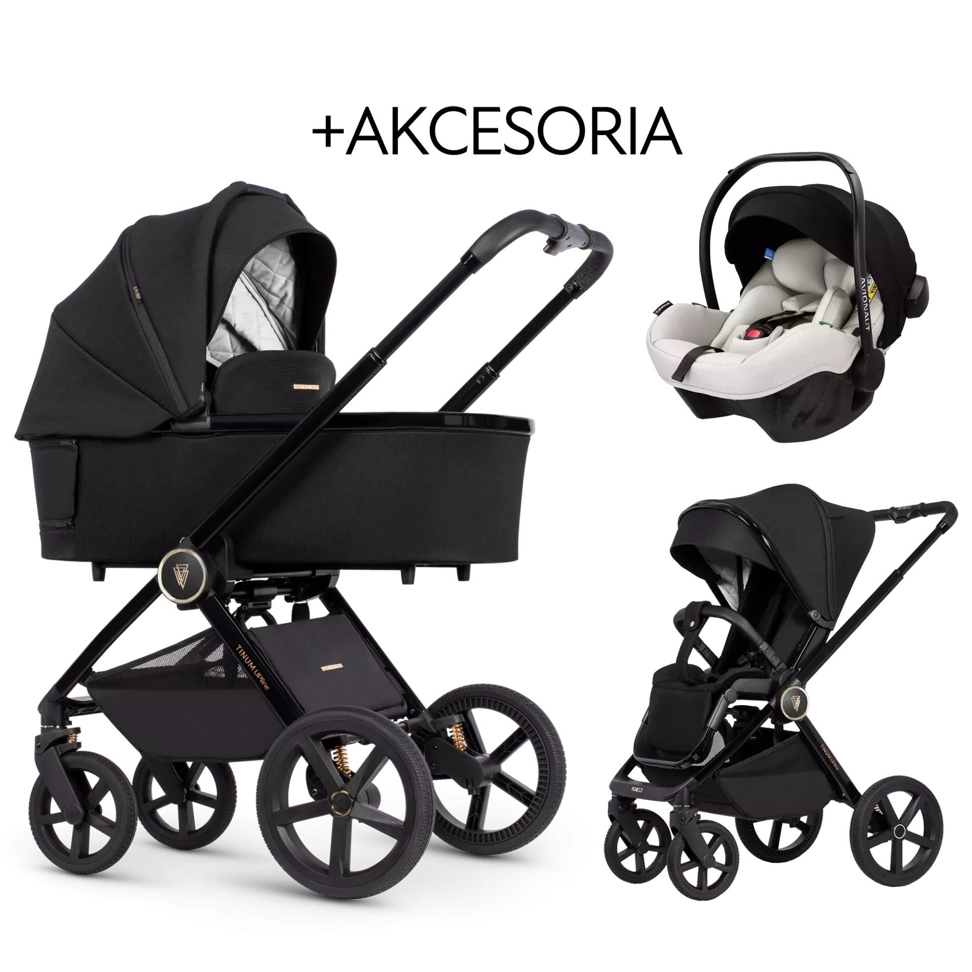 Venicci Tinum Upline + Avionaut Pixel Pro 2.0 C + AKCESORIA - 3w1 | All Black