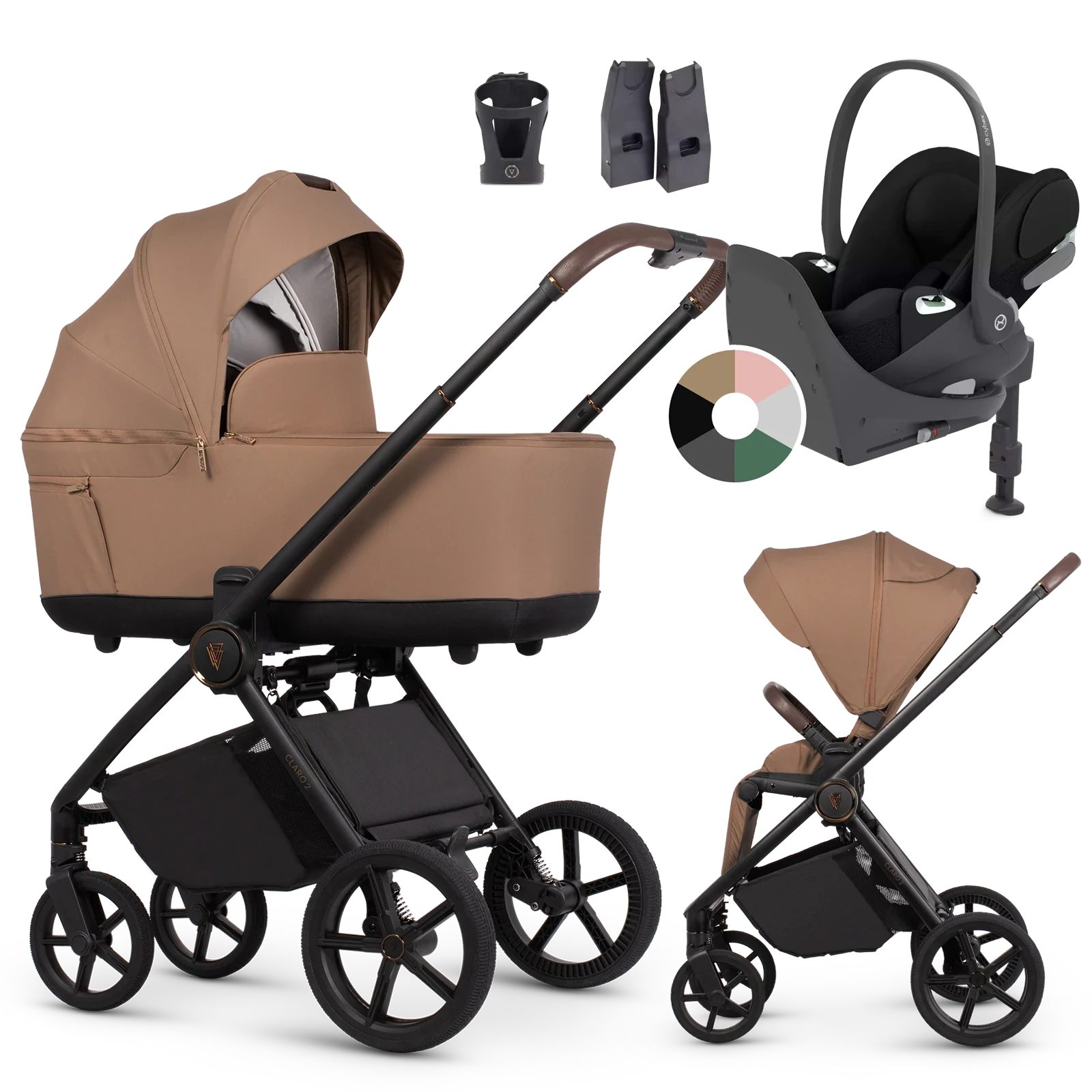 Venicci Claro 2 + Cybex Cloud T + baza T + AKCESORIA - 4w1 | Caramel