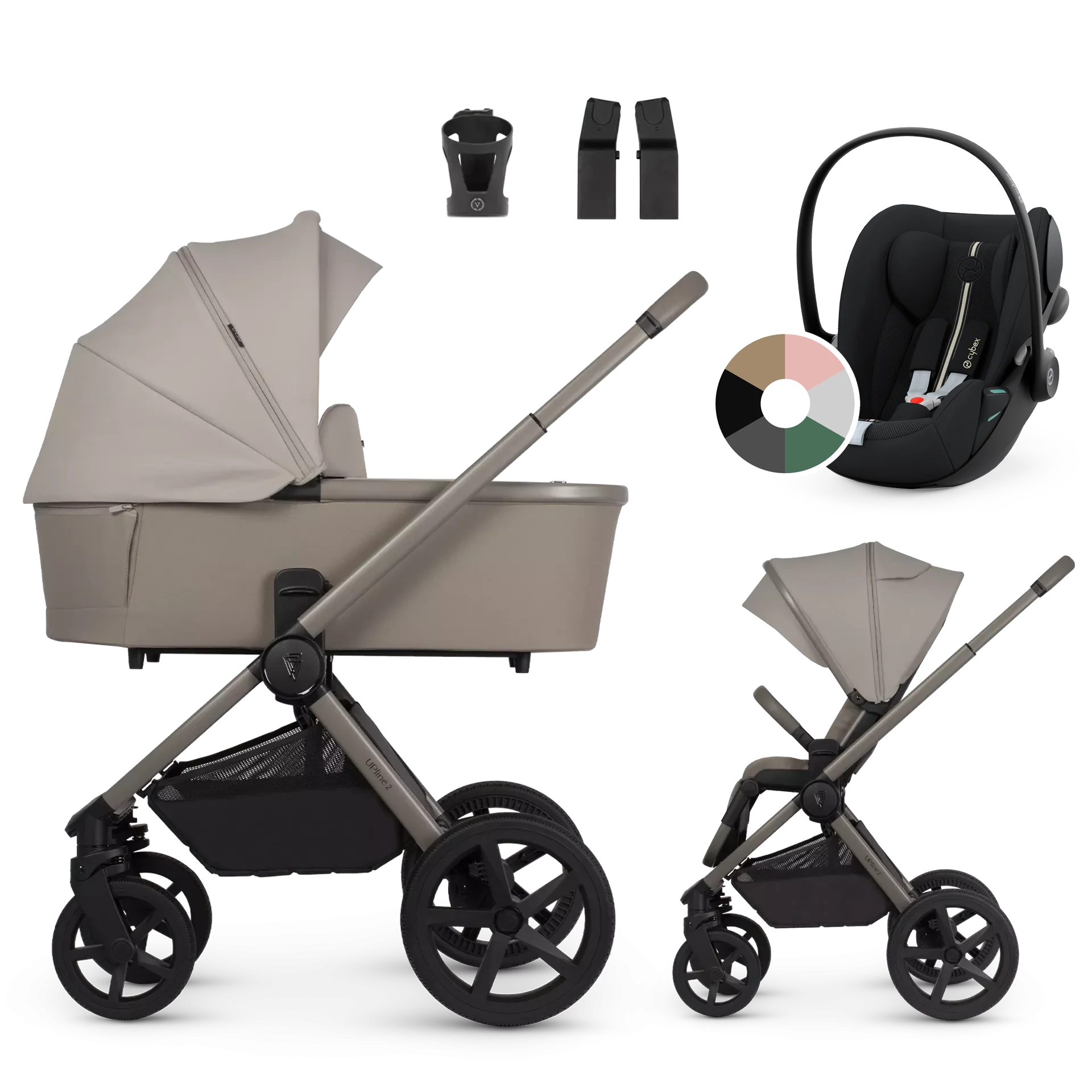 Venicci Upline 2 + Cybex Cloud G i-Size +AKCESORIA - 3w1 | Taupe