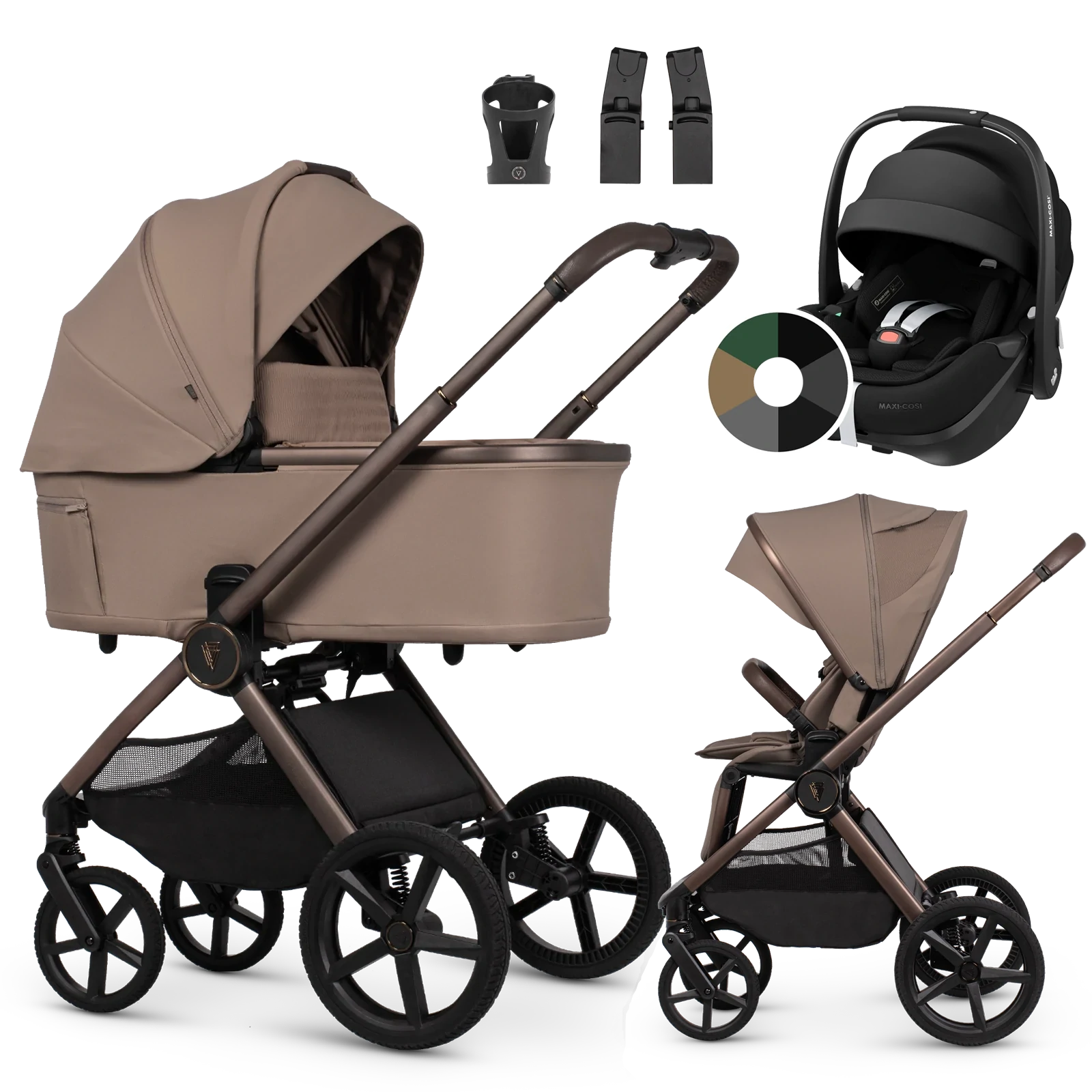 Venicci Upline 3 + Maxi-Cosi Pebble 360 Pro2 + AKCESORIA - 3w1 | Sand