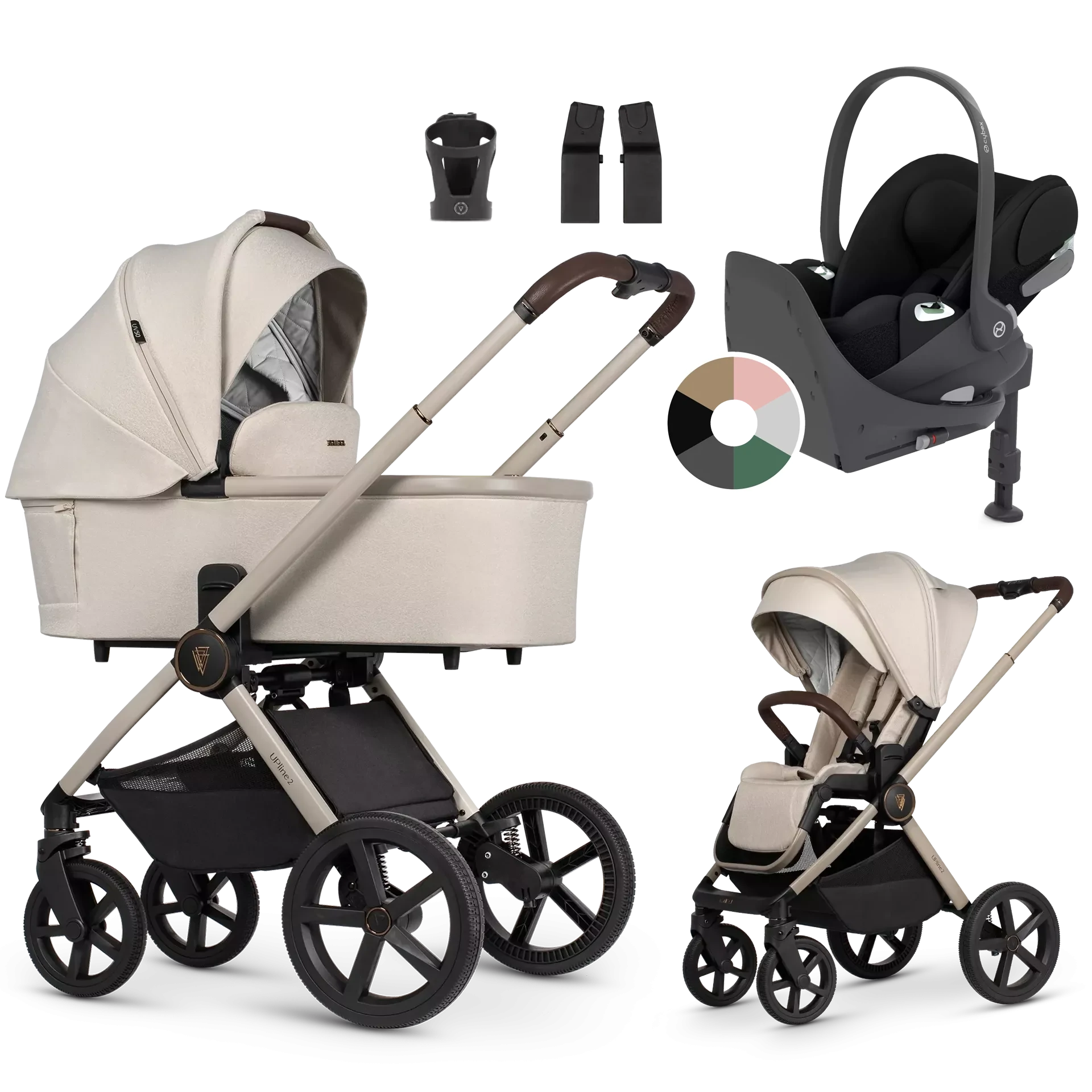 Venicci Upline 2 + Cybex Cloud T + baza T +AKCESORIA - 4w1 | Stone Beige