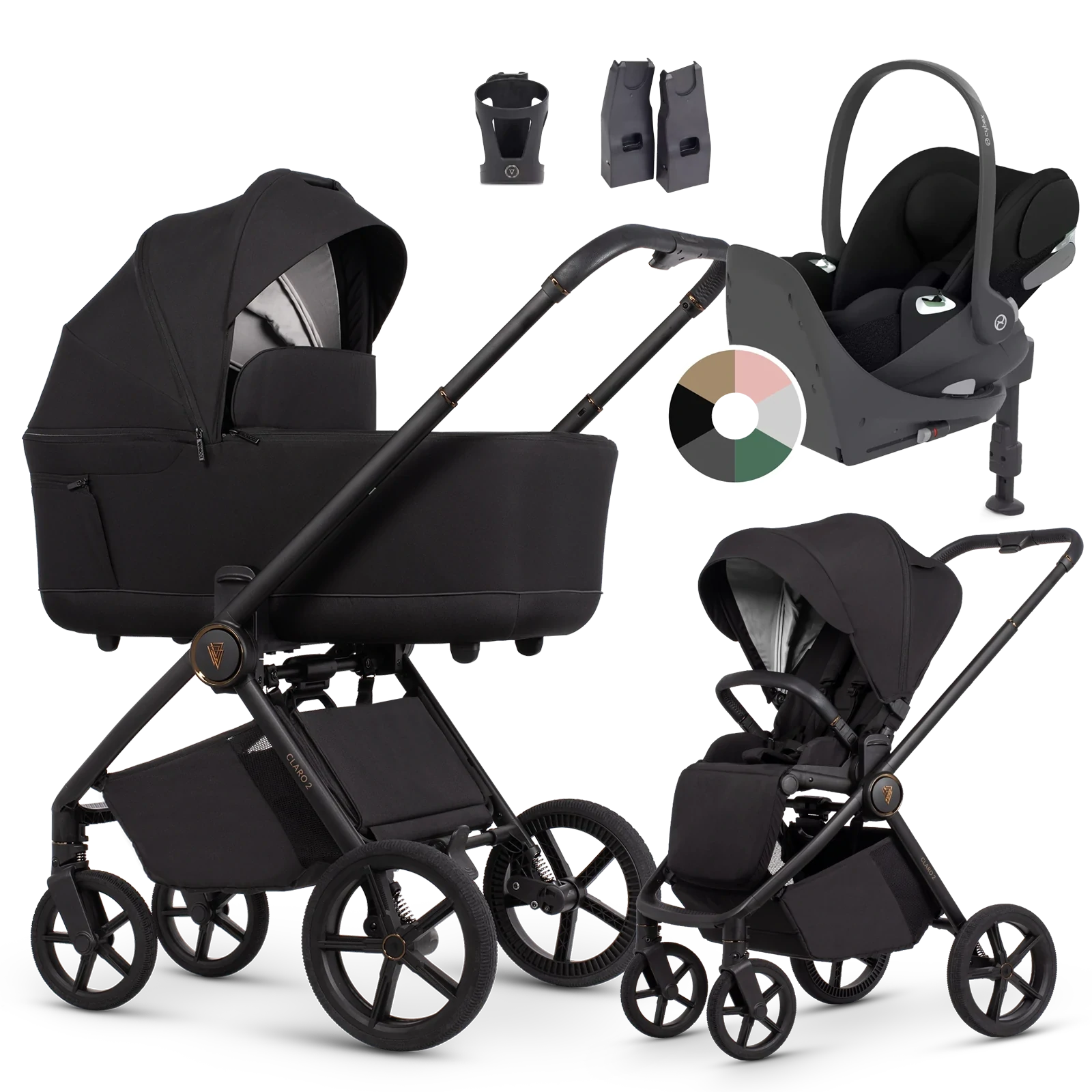 Venicci Claro 2 + Cybex Cloud T + baza T + AKCESORIA - 4w1 | Noir