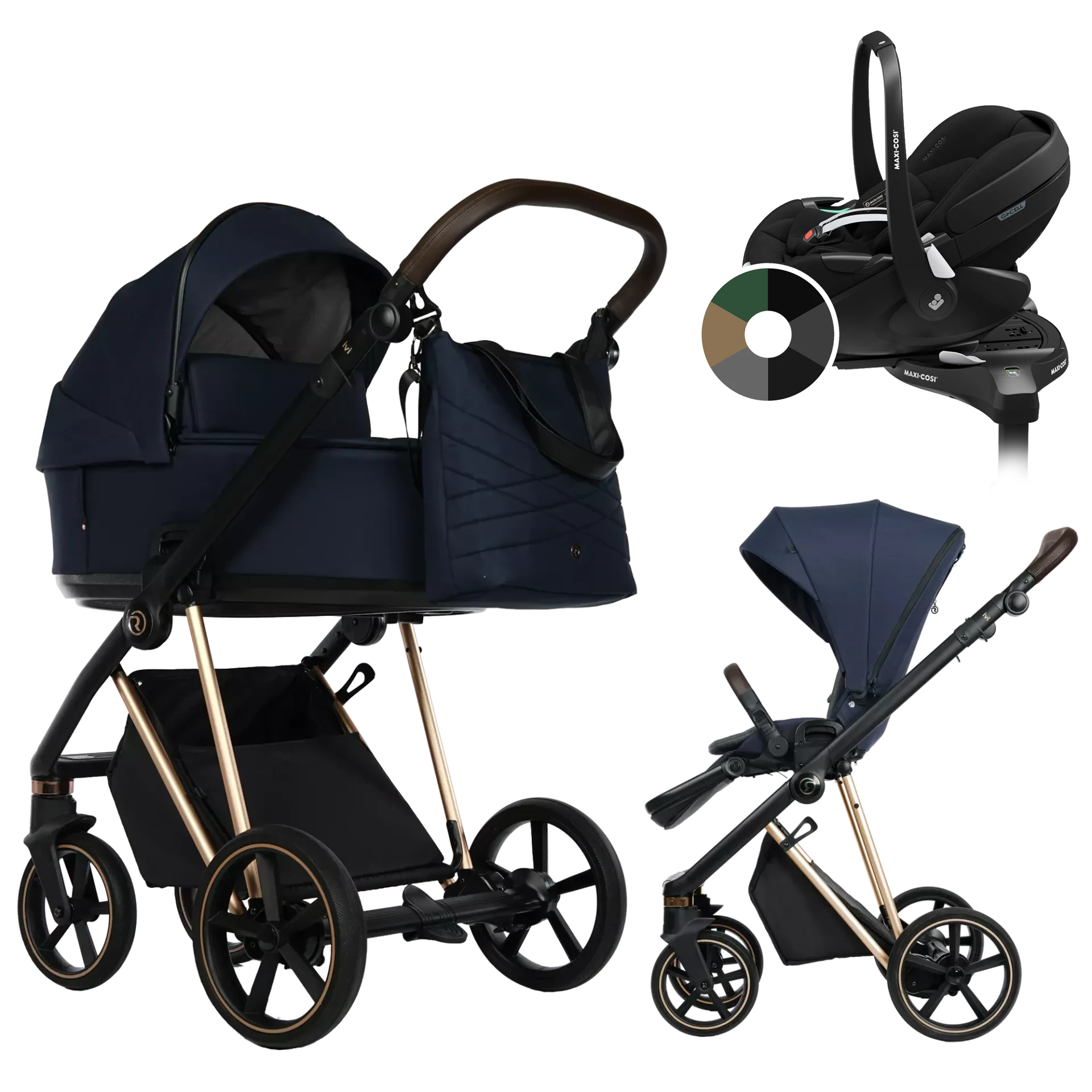 Roan Ivi 2.0 + Maxi-Cosi Pebble 360 Pro2 + baza +GRATIS - 4w1 | Mystic Blue Rosegold