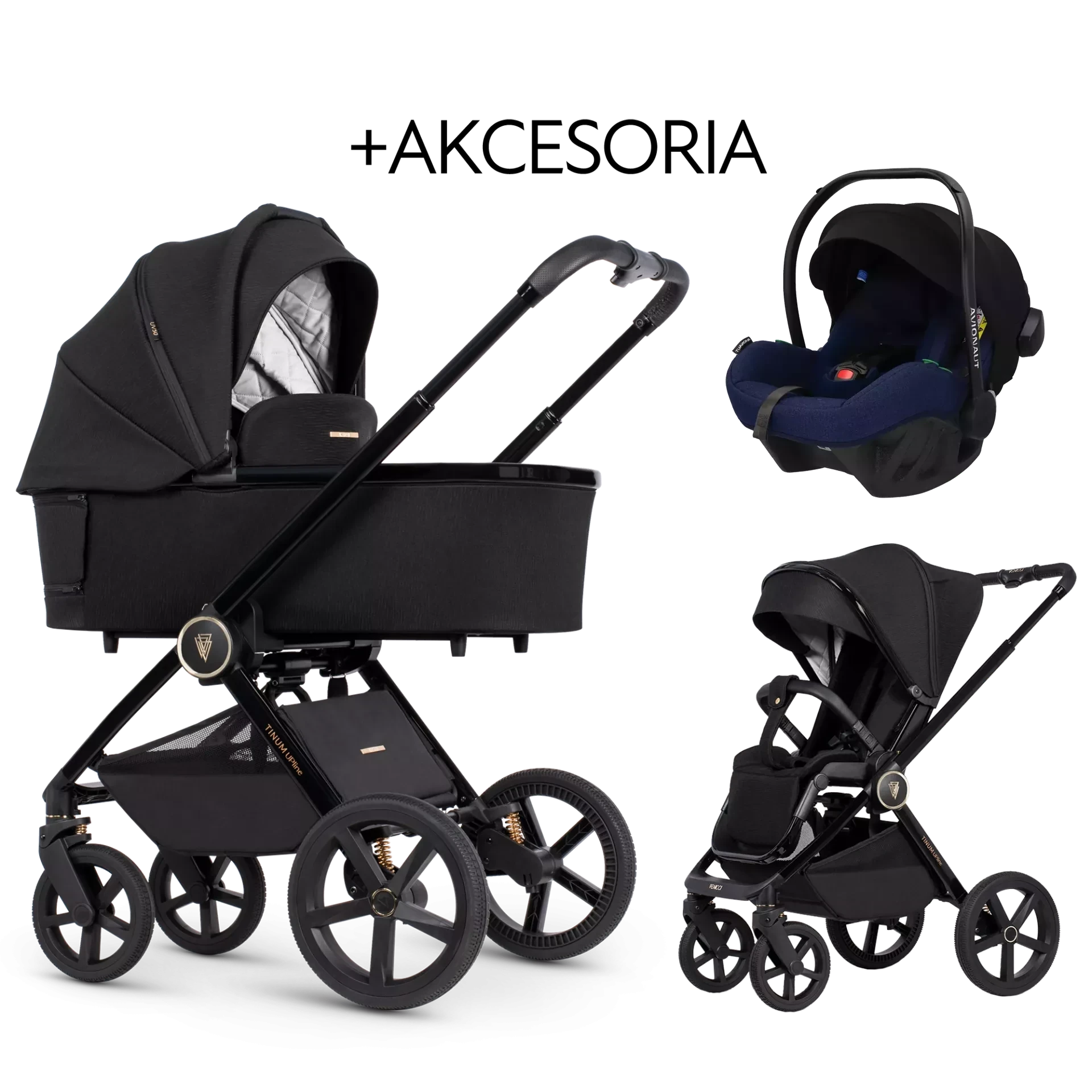 Venicci Tinum Upline + Avionaut Pixel Pro 2.0 C + AKCESORIA - 3w1 | All Black