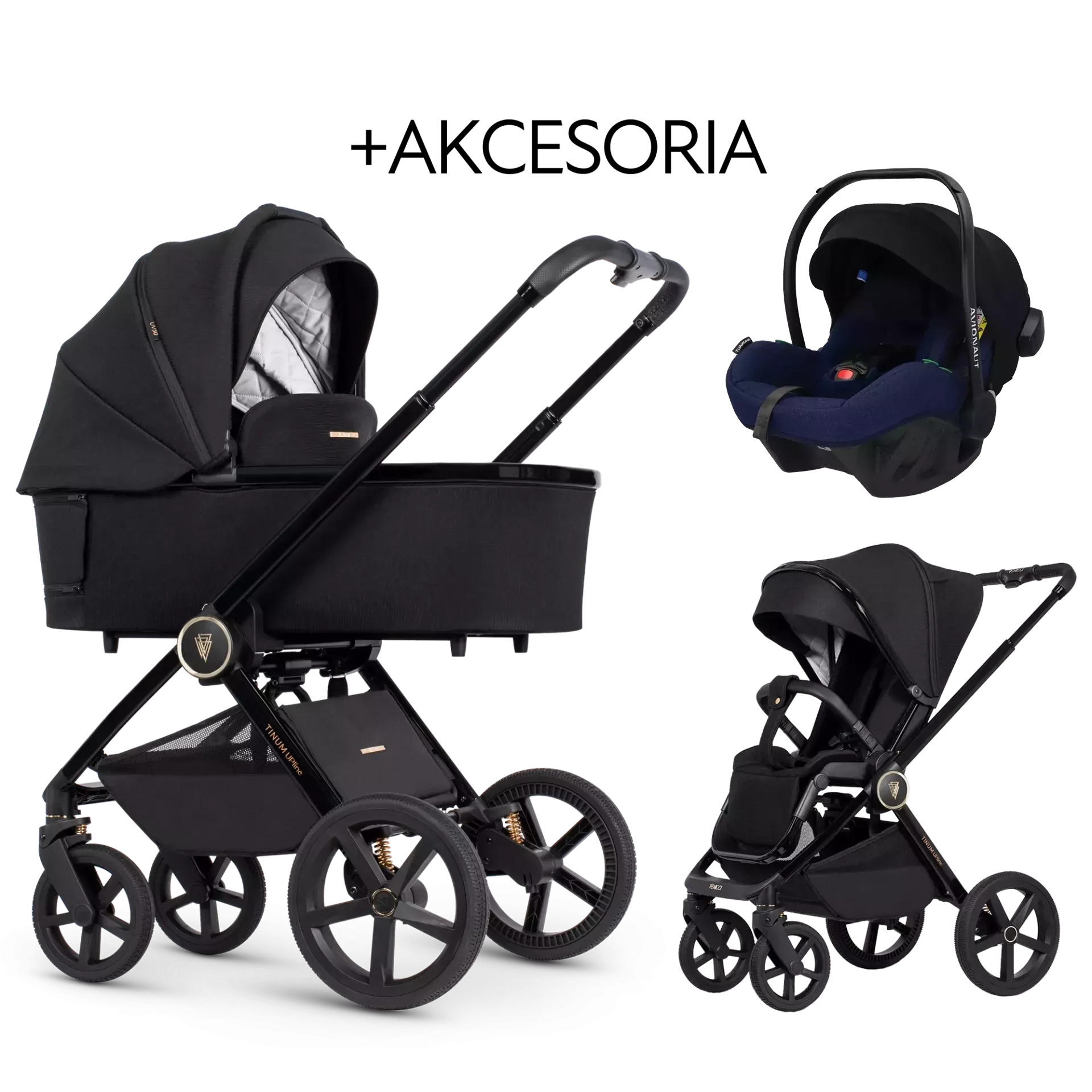 Venicci Tinum Upline + Avionaut Pixel Pro 2.0 C + AKCESORIA - 3w1 | All Black