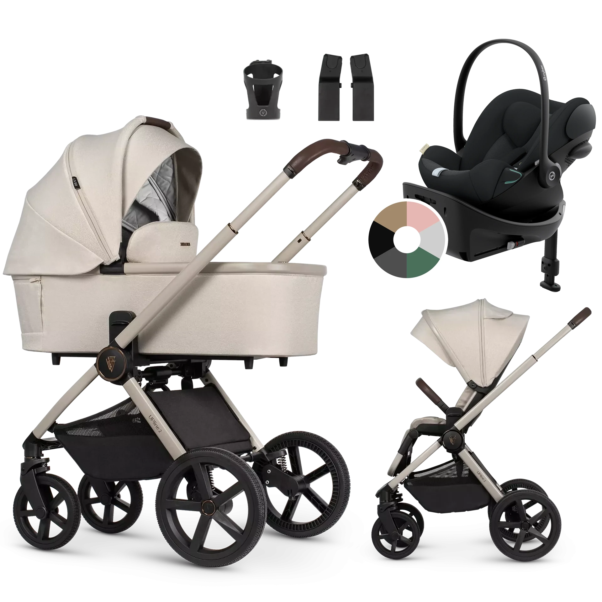 Venicci Upline 2 + Cybex Cloud G + baza G +AKCESORIA - 4w1 | Stone Beige