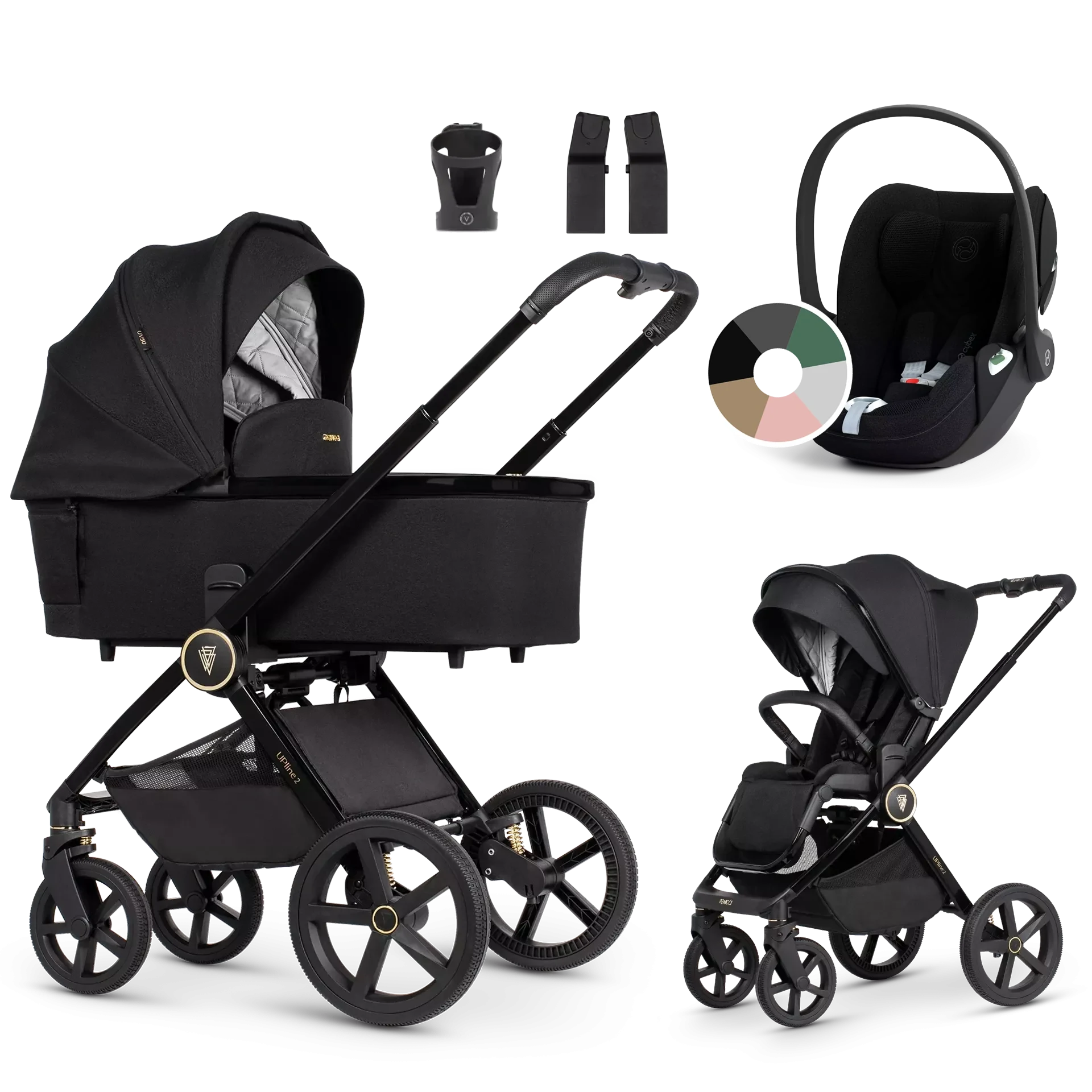 Venicci Upline 2 + Cybex Cloud T i-Size - wózek 3w1 | All Black