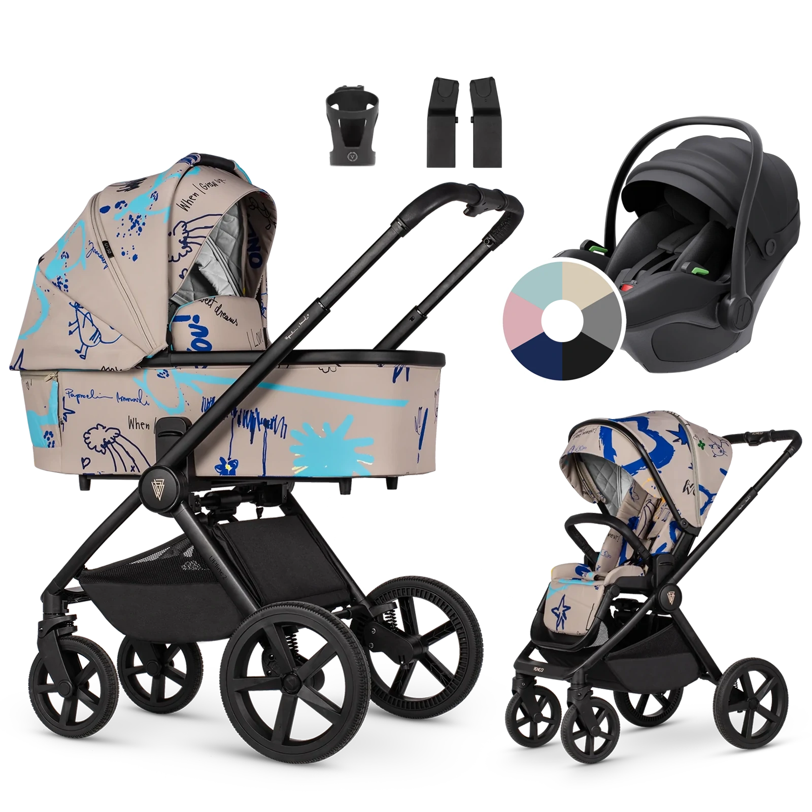 Venicci Upline 2 + Avionaut Pixel 3 + AKCESORIA - 3w1 | Beige