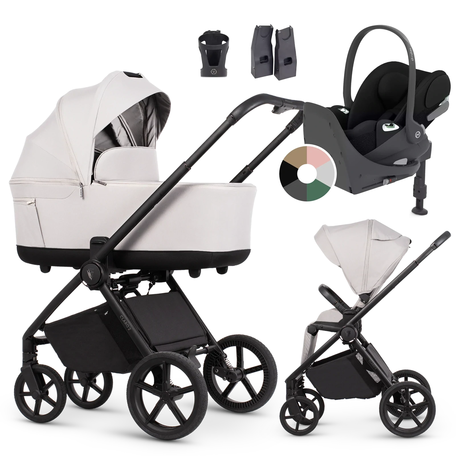 Venicci Claro 2 + Cybex Cloud T + baza T + AKCESORIA - 4w1 | Vanilla