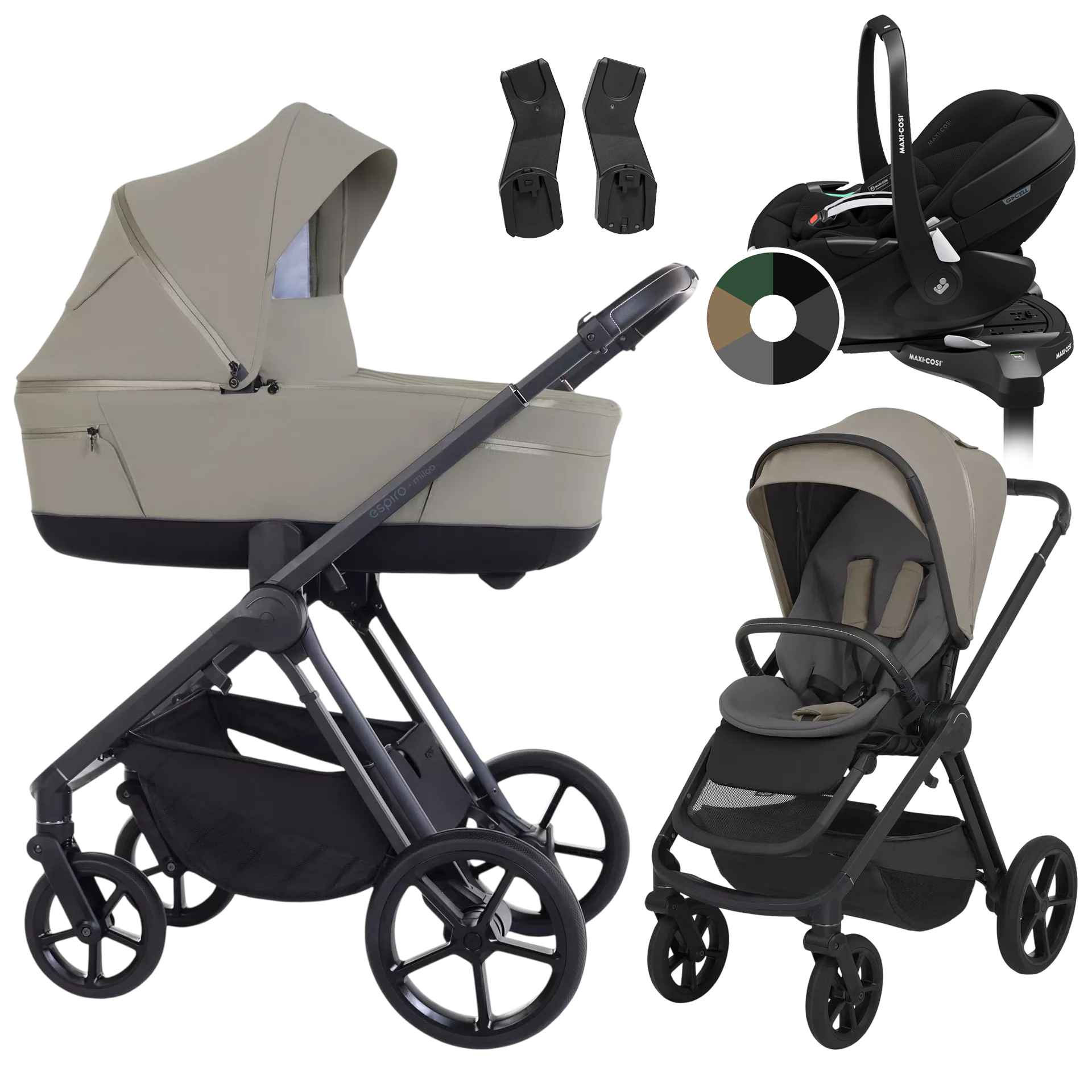 Espiro Miloo + Maxi-Cosi Pebble 360 Pro2 + baza +GRATIS - 4w1 | 217 Cashmere Gray