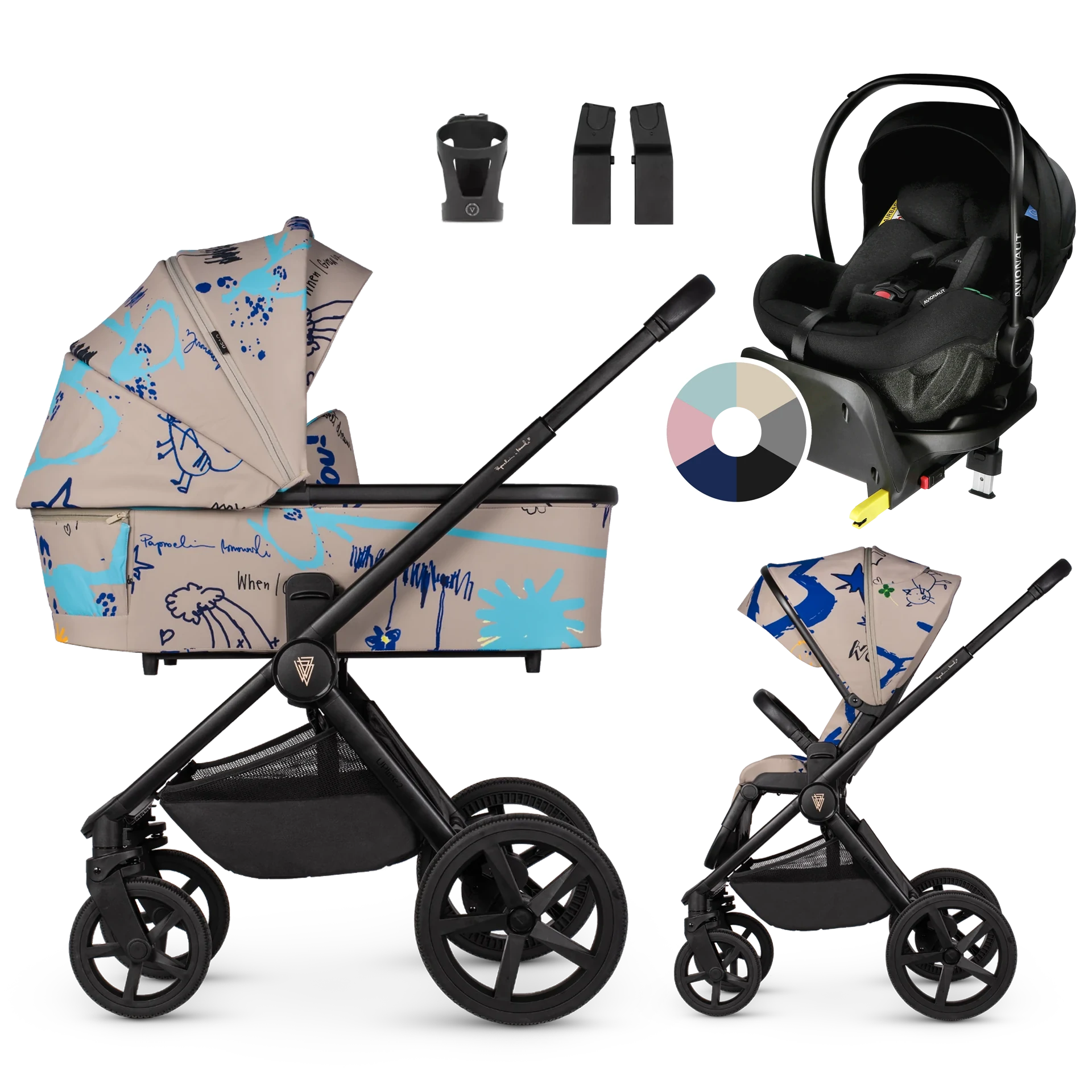 Venicci Upline 2 + Avionaut Pixel Pro 2.0 C + baza IQ Orbit +AKCESORIA - 4w1 | Beige