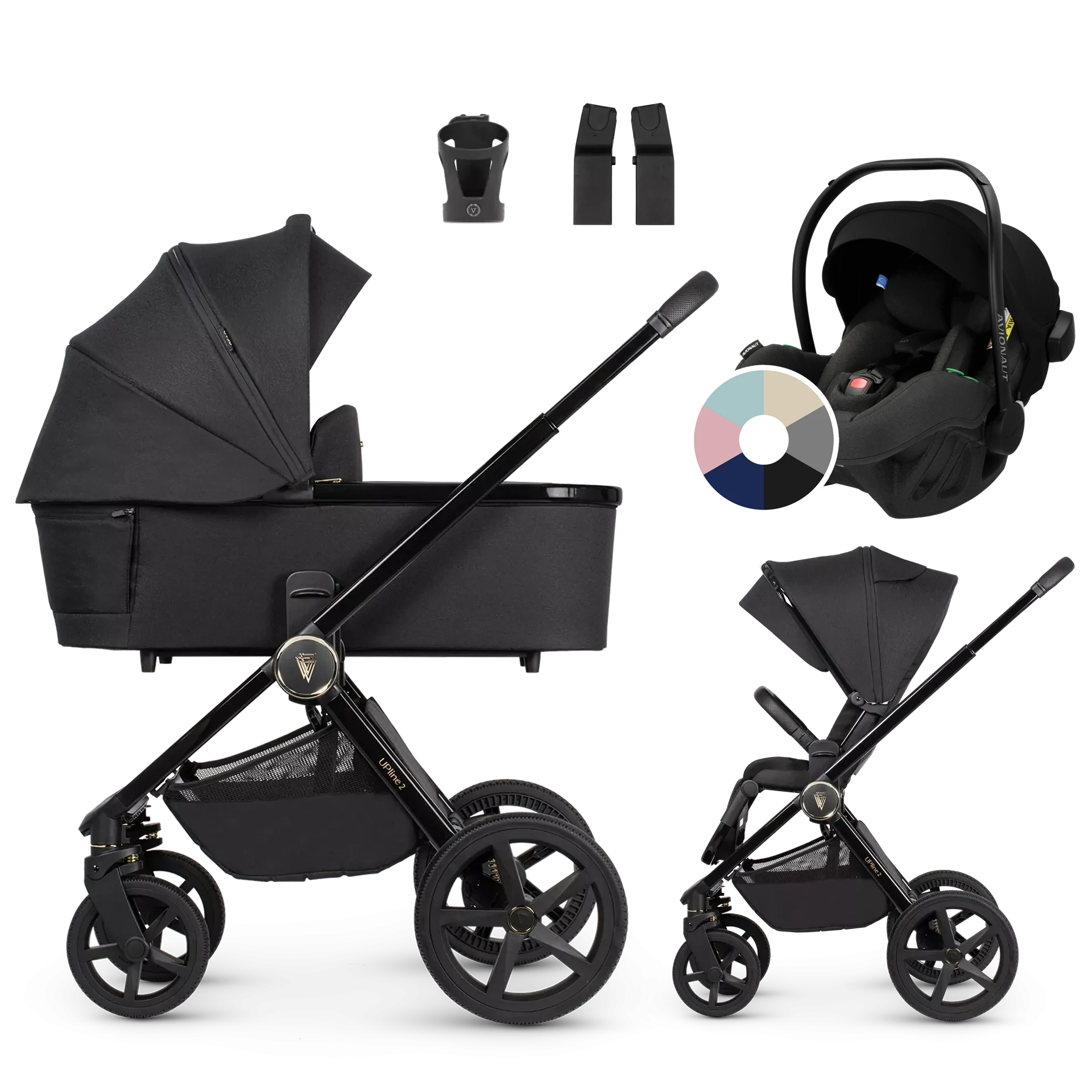 Venicci Upline 2 + Avionaut Pixel Pro 2.0 C +AKCESORIA - 3w1 | All Black