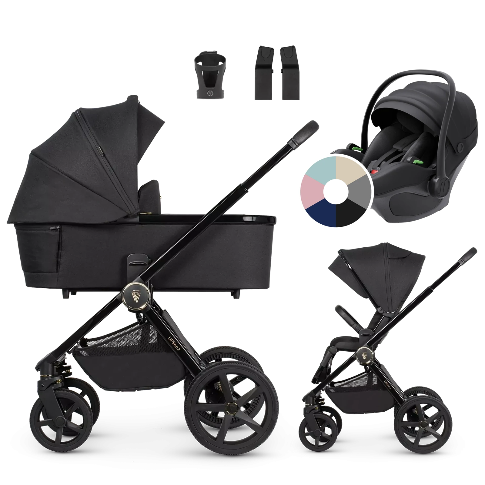 Venicci Upline 2 + Avionaut Pixel 3 + AKCESORIA - 3w1 | All Black