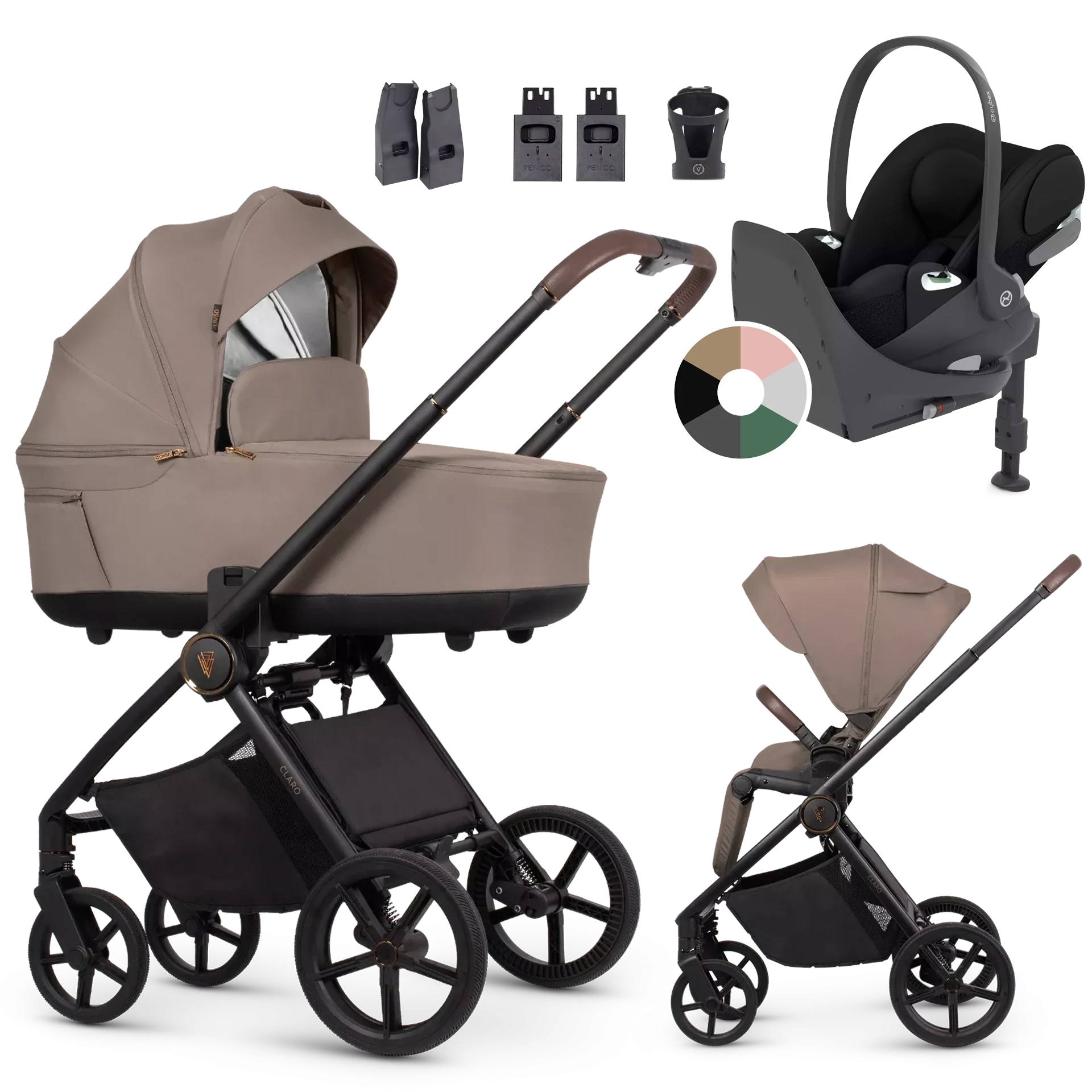 Venicci Claro + Cybex Cloud T + baza T +AKCESORIA - 4w1 | Almond