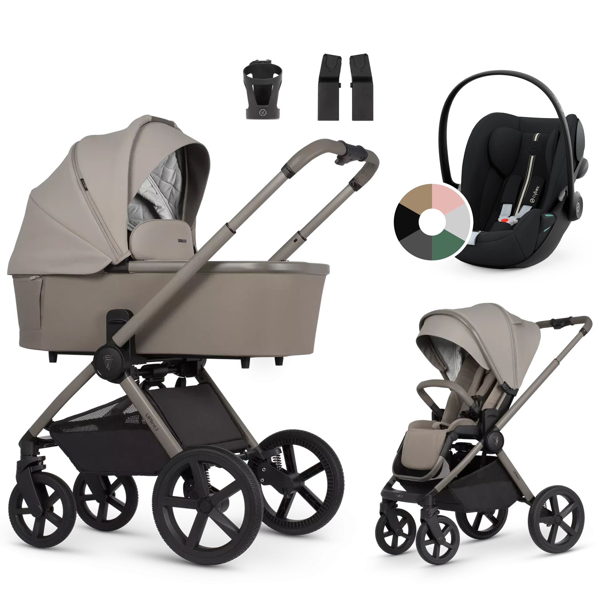 Venicci Upline 2 + Cybex Cloud G i-Size +AKCESORIA - 3w1 | Taupe