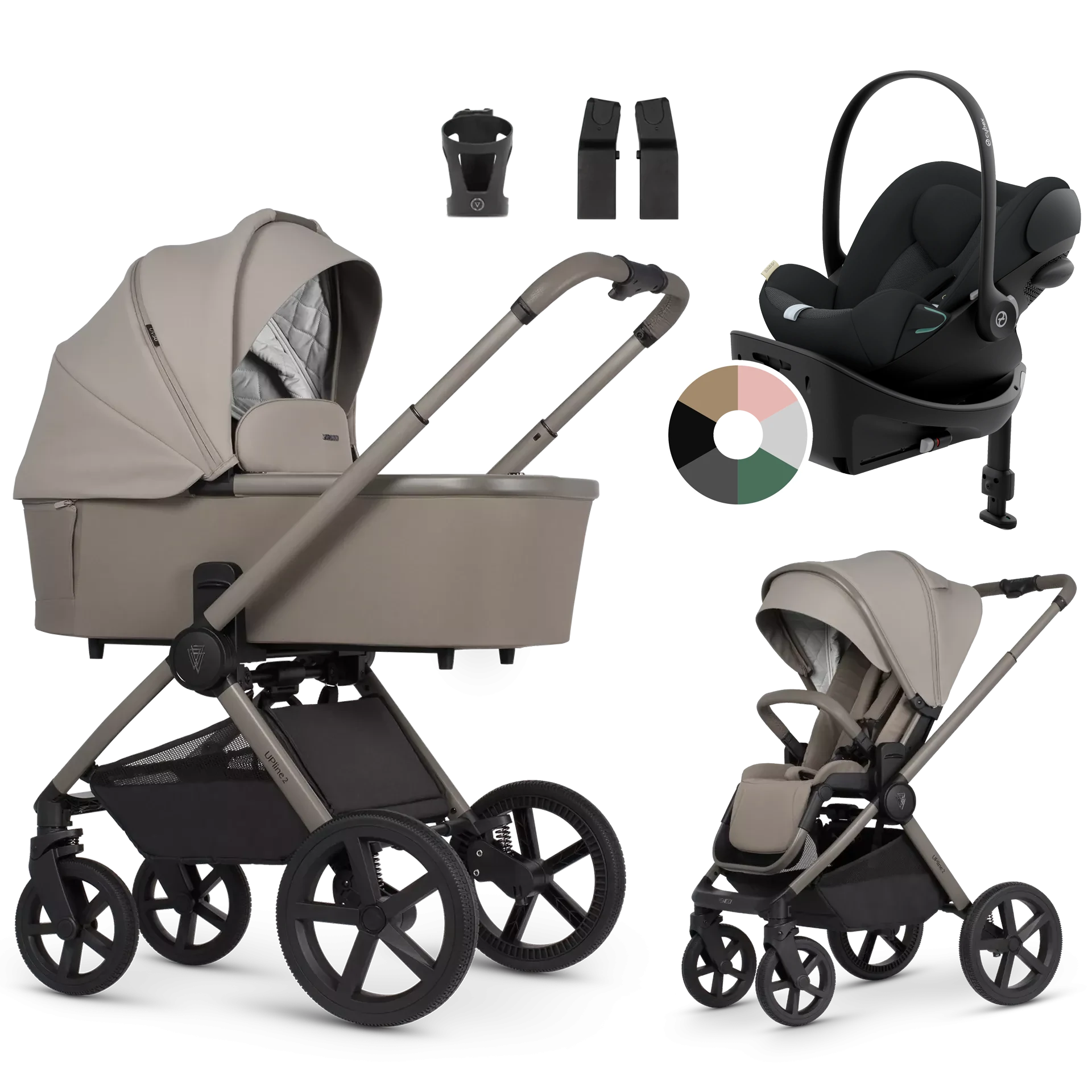 Venicci Upline 2 + Cybex Cloud G + baza G +AKCESORIA - 4w1 | Taupe