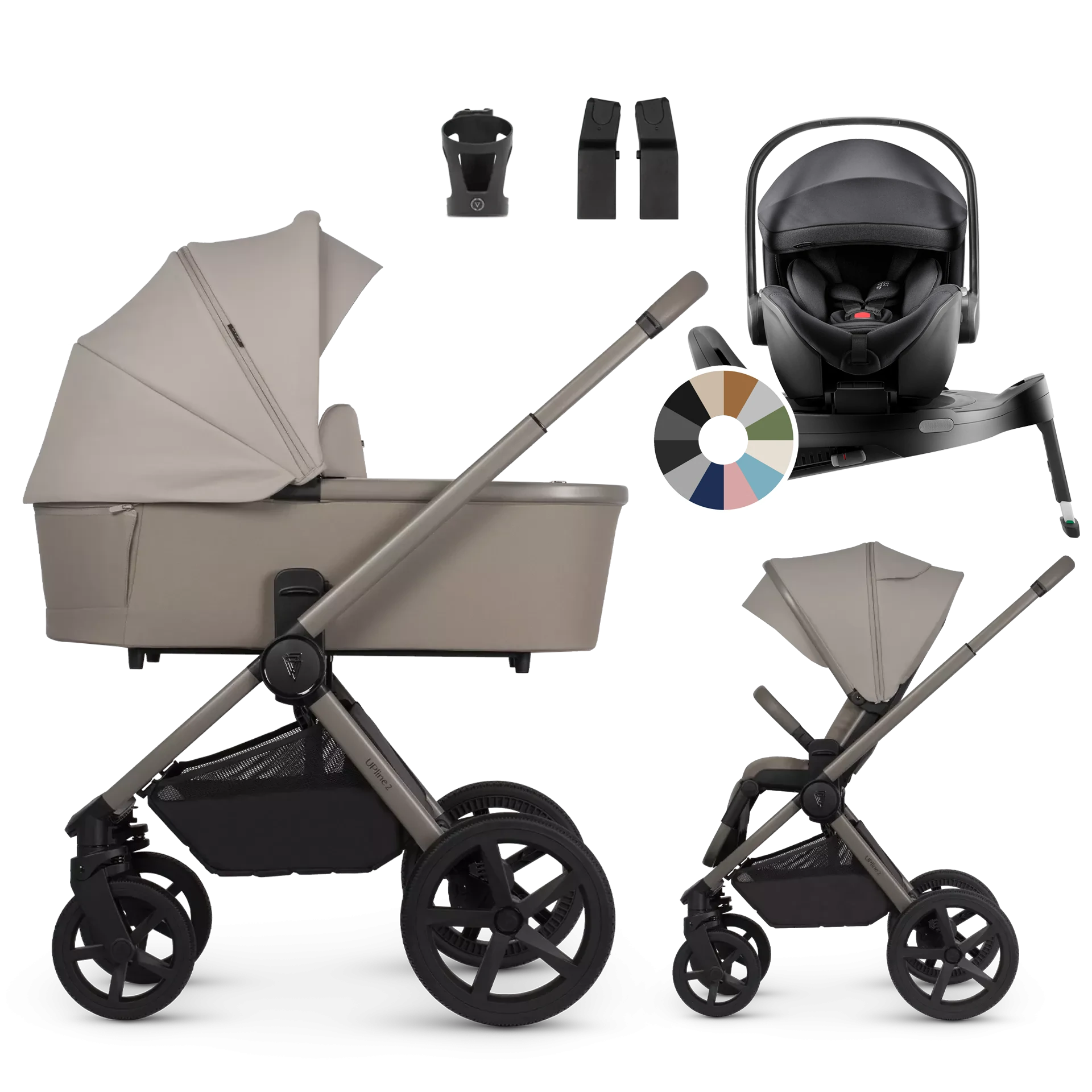 Venicci Upline 2 + Britax Römer Baby-Safe Pro + baza +AKCESORIA - 4w1 | Taupe