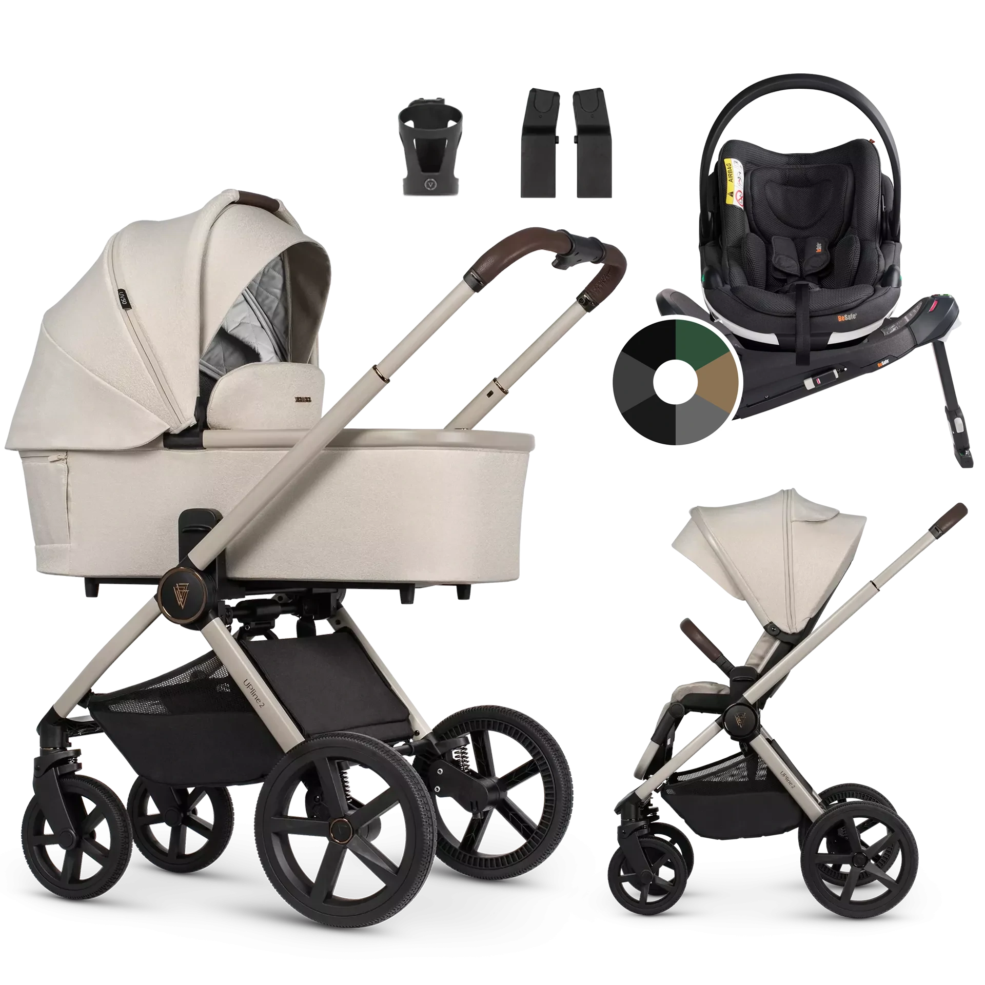 Venicci Upline 2 + BeSafe Go Beyond + baza Beyond +AKCESORIA - 4w1 | Stone Beige